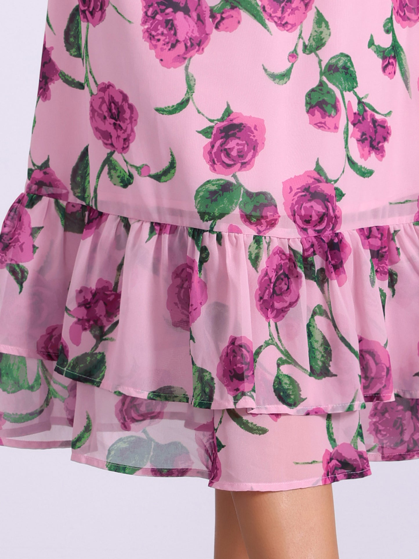 Falda midi holgada de gasa con volantes y estampado de verano para mujer