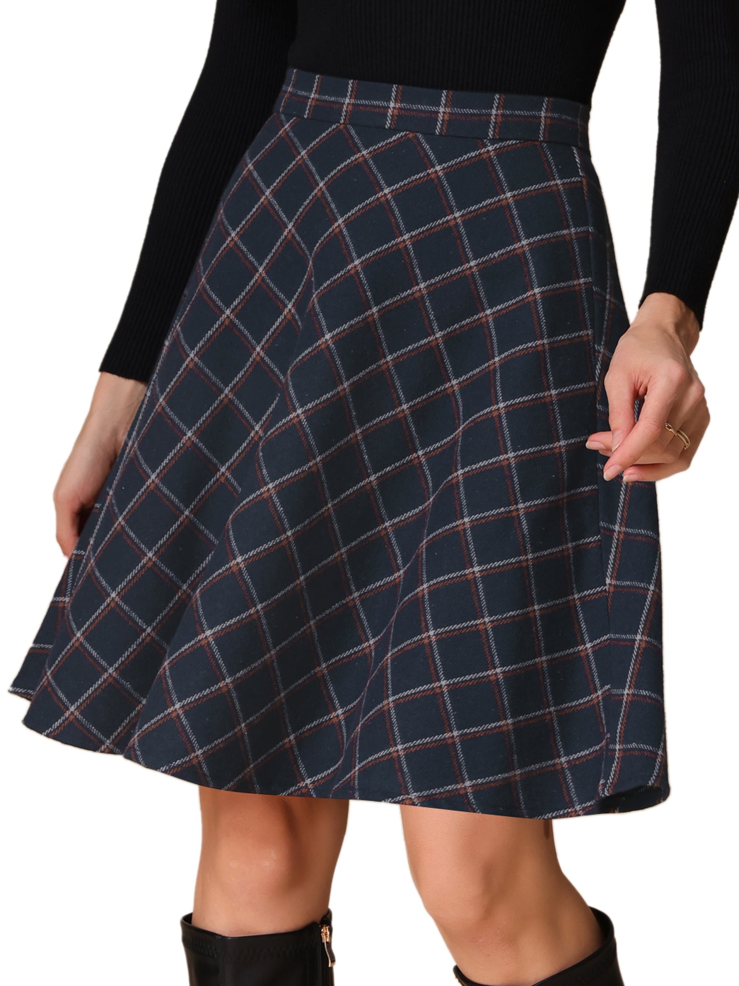 Women's Plaids Tartan Elastic Waist Knee Length A-Line Skirt