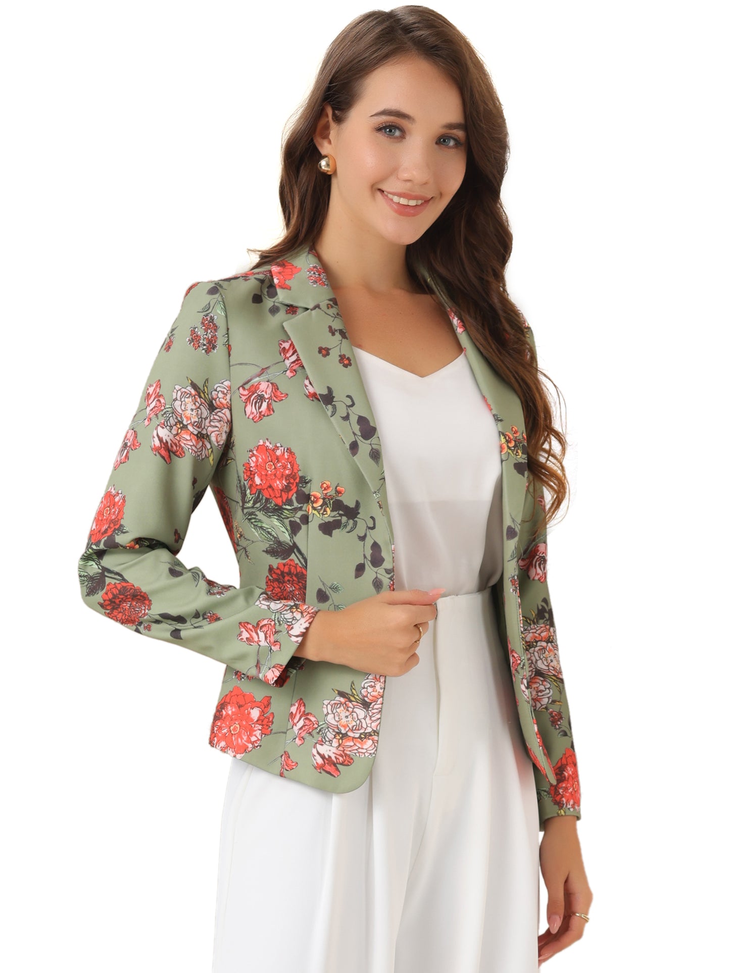 Women's Fitted Blazer Notch Lapel Printed Open Front Suit Jacket (Available in Plus Size)