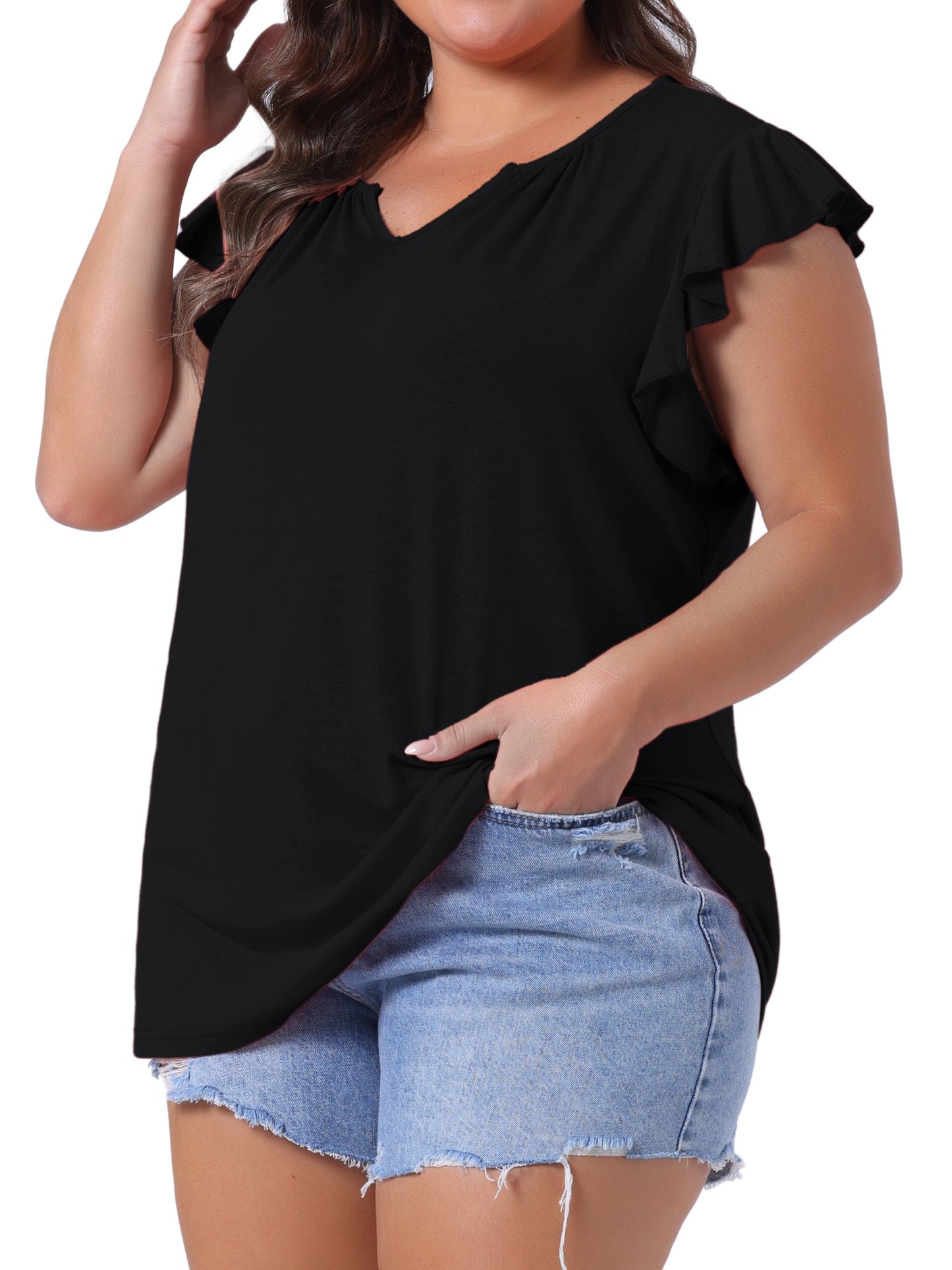 Women's Plus Size V Neck Ruffle Sleeveless Top Summer Blouse Tank