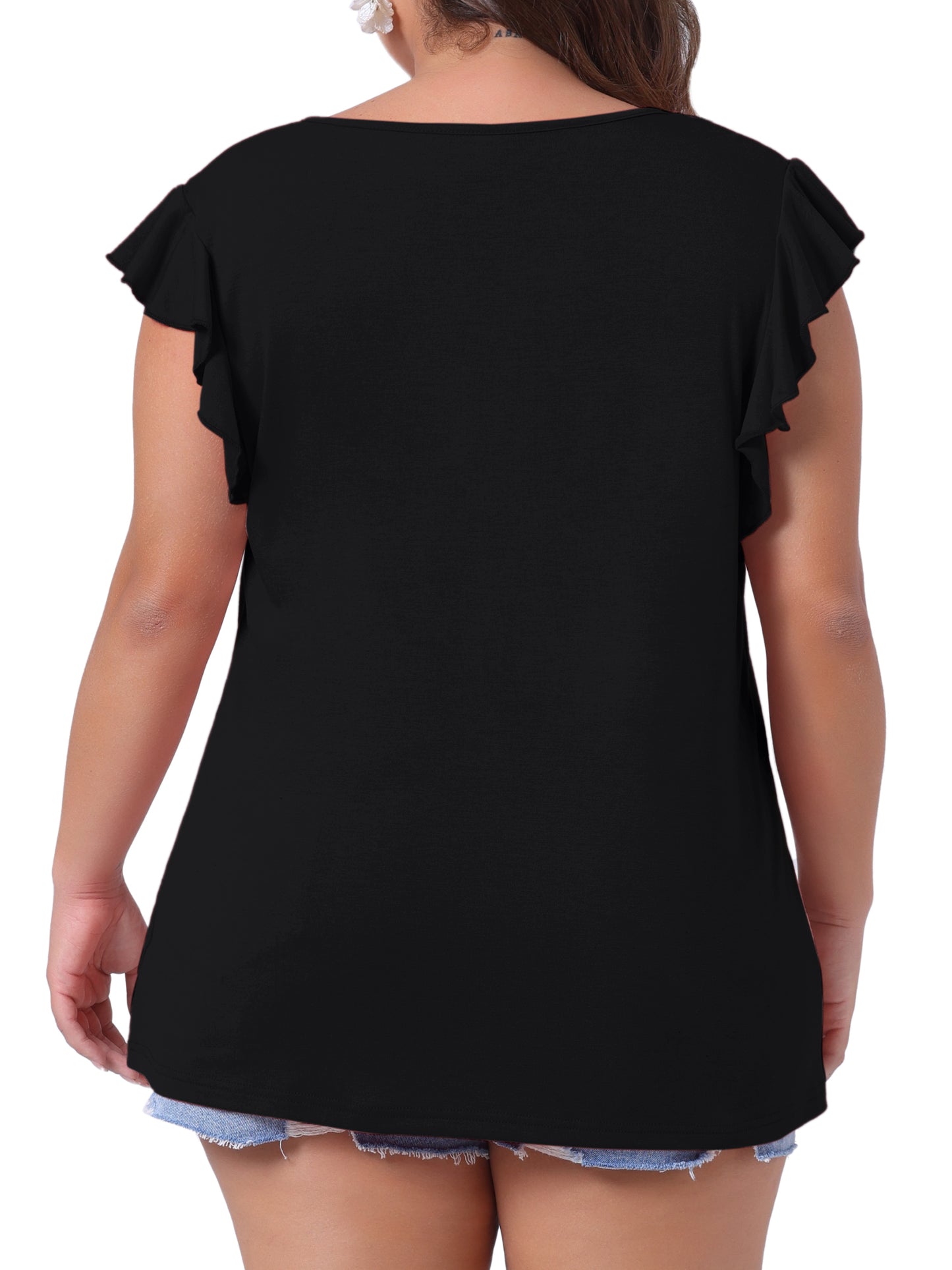 Women's Plus Size V Neck Ruffle Sleeveless Top Summer Blouse Tank