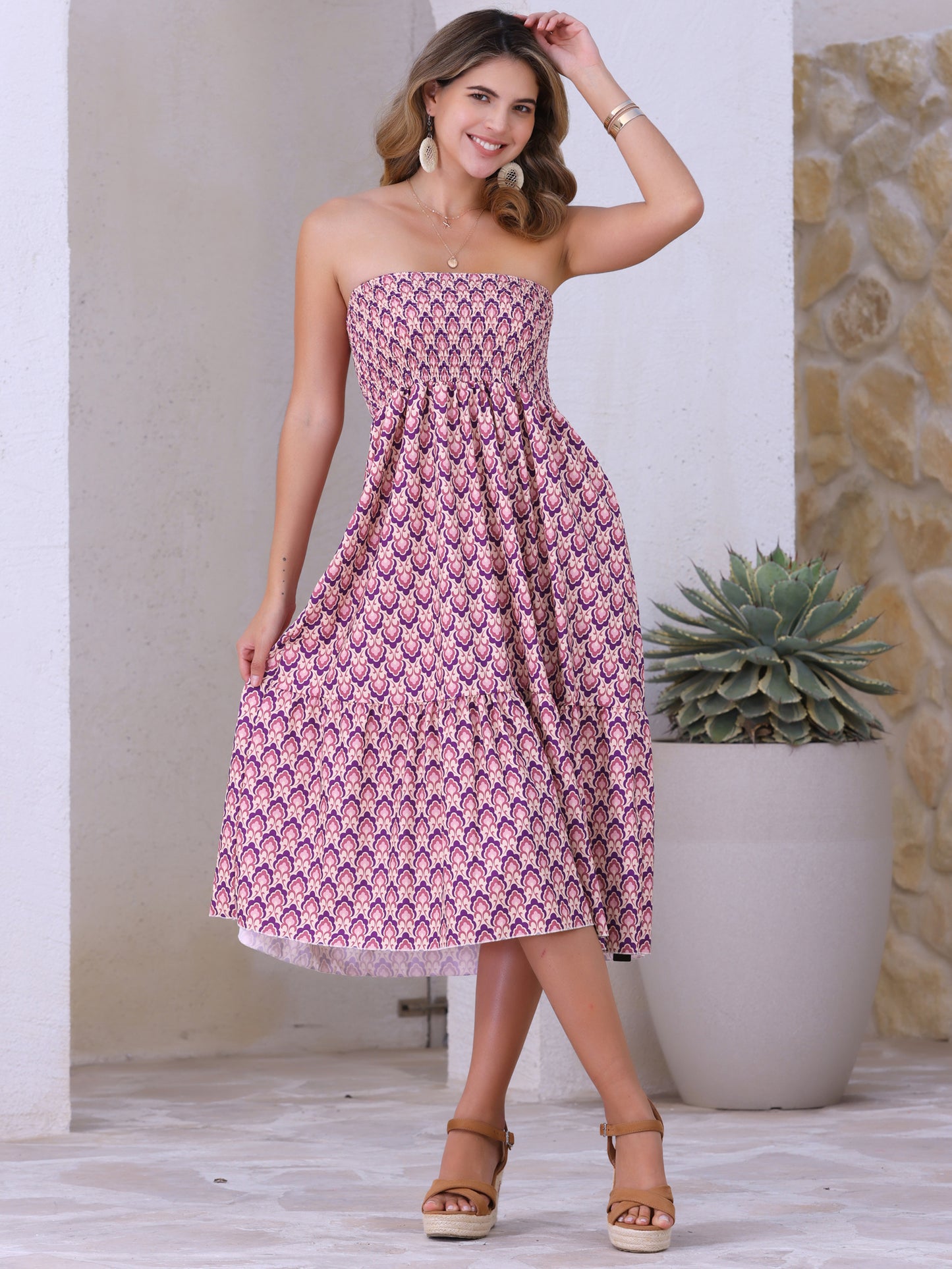 Women's Summer Smocked Waist Flowy Swing Floral Maxi Skirt