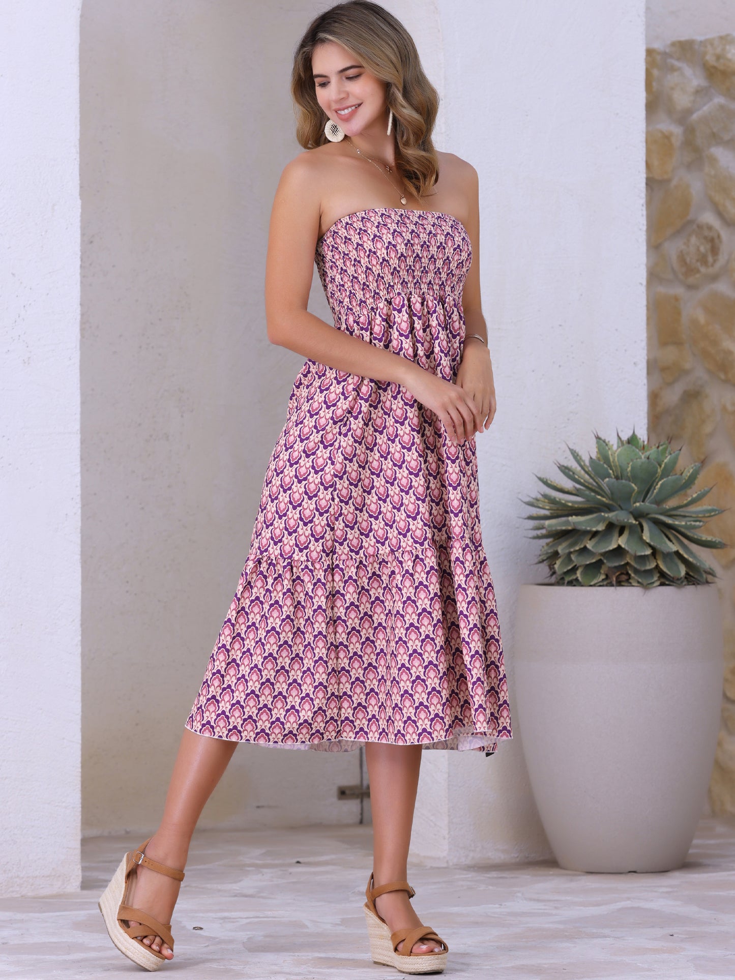 Women's Summer Smocked Waist Flowy Swing Floral Maxi Skirt