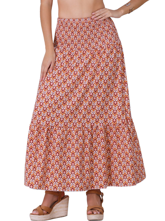 Women's Summer Smocked Waist Flowy Swing Floral Maxi Skirt