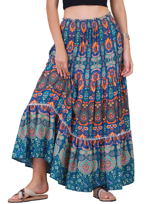 Women's Boho Floral Smocked High Waist A-Line Maxi Skirt