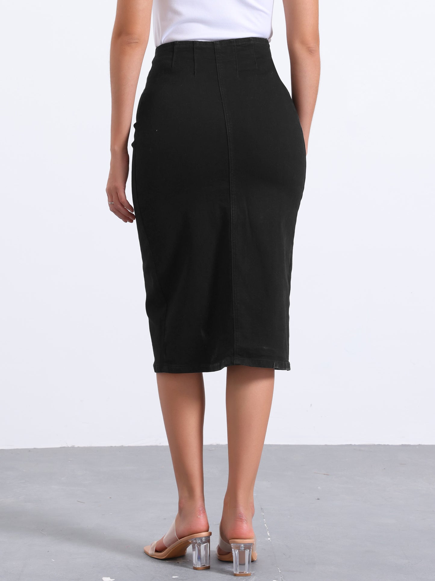 Women's Denim Skirt Front Slit Zipper High Waist Bodycon Midi Jean Skirt