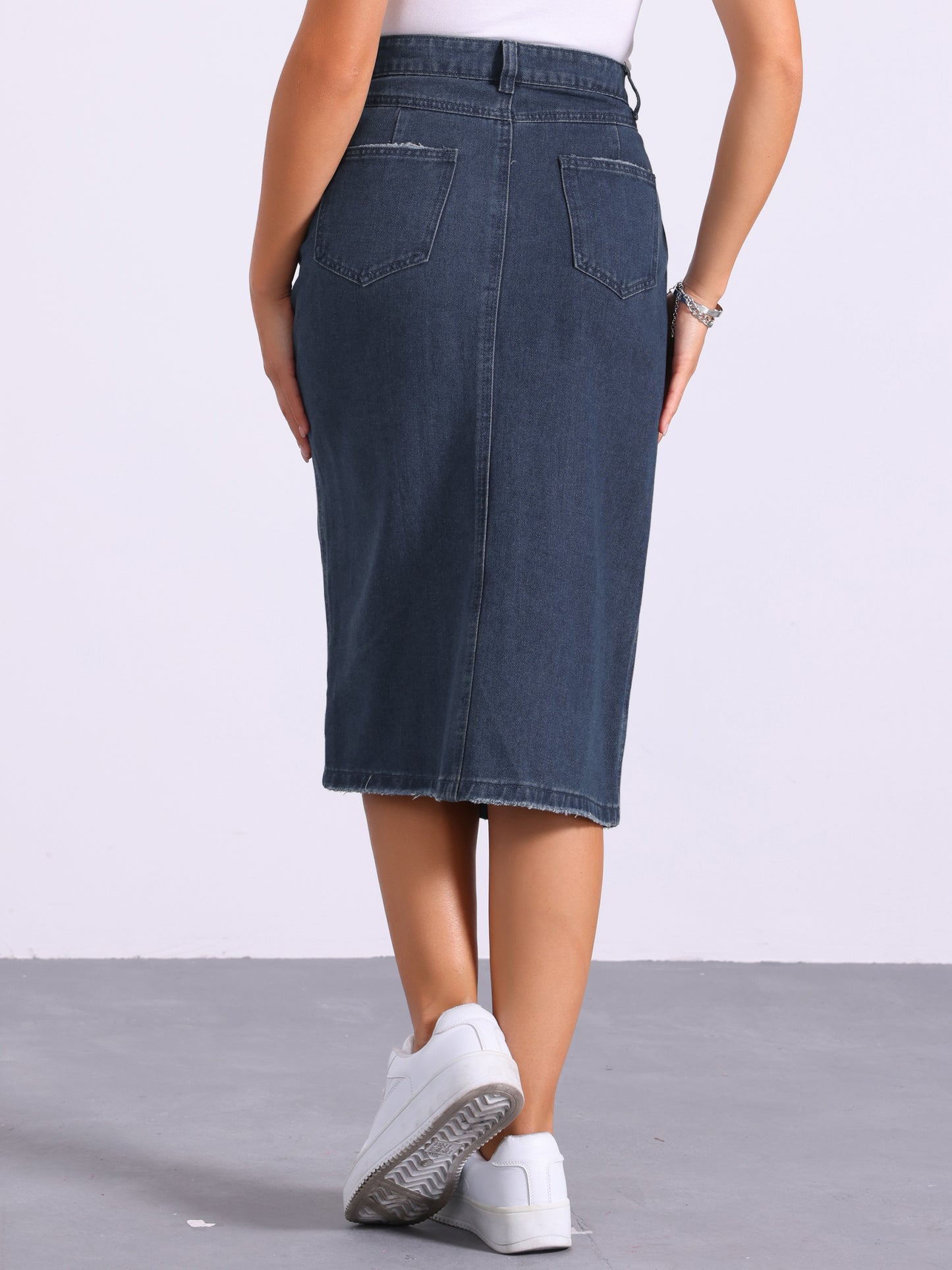 Women's Casual Jean Skirt High Waist Front Slit Split Hem Denim Skirts with Pockets