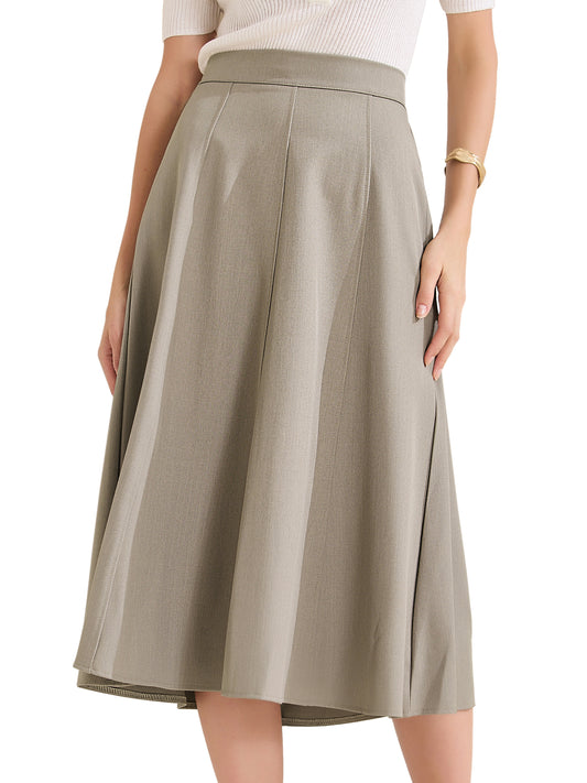 Women's A-Line Skirt High Waist Office Work Midi Flared Pleated Skirt