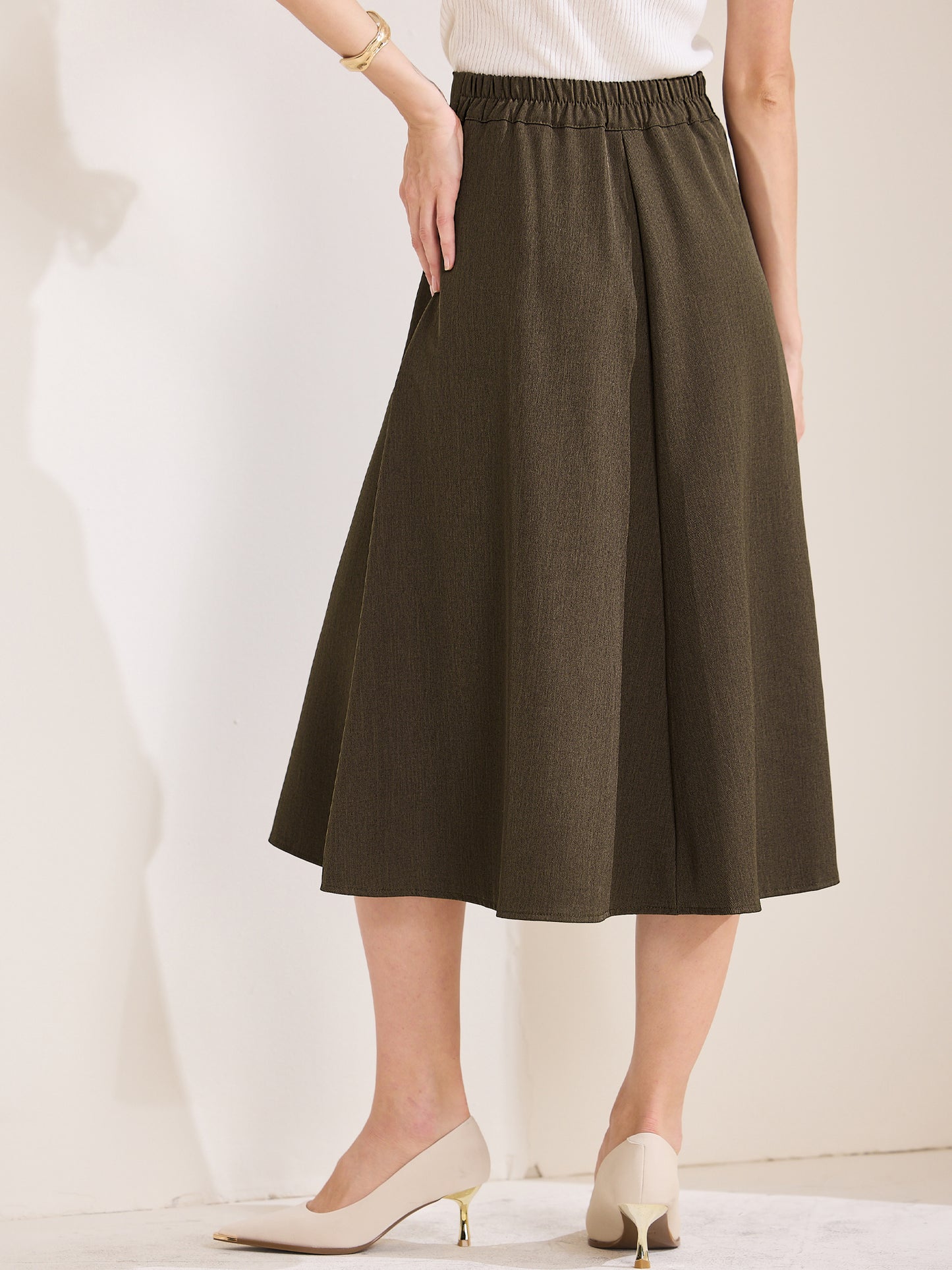 Women's A-Line Skirt High Waist Office Work Midi Flared Pleated Skirt