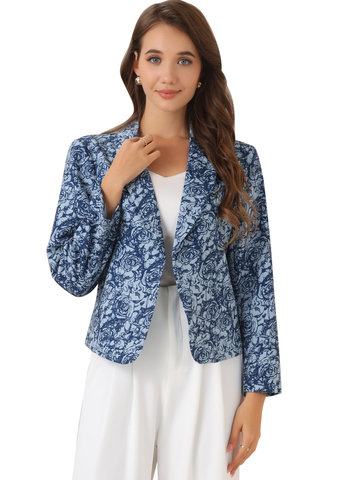 Women's Open Front Business Casual Lightweight Crop Blazer (Available in Plus Size)