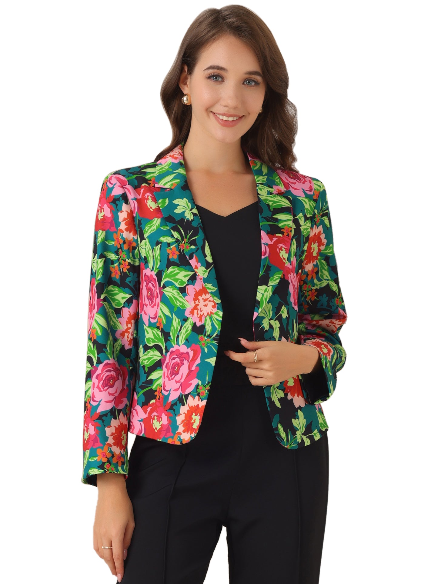 Women's Open Front Business Casual Lightweight Crop Blazer (Available in Plus Size)