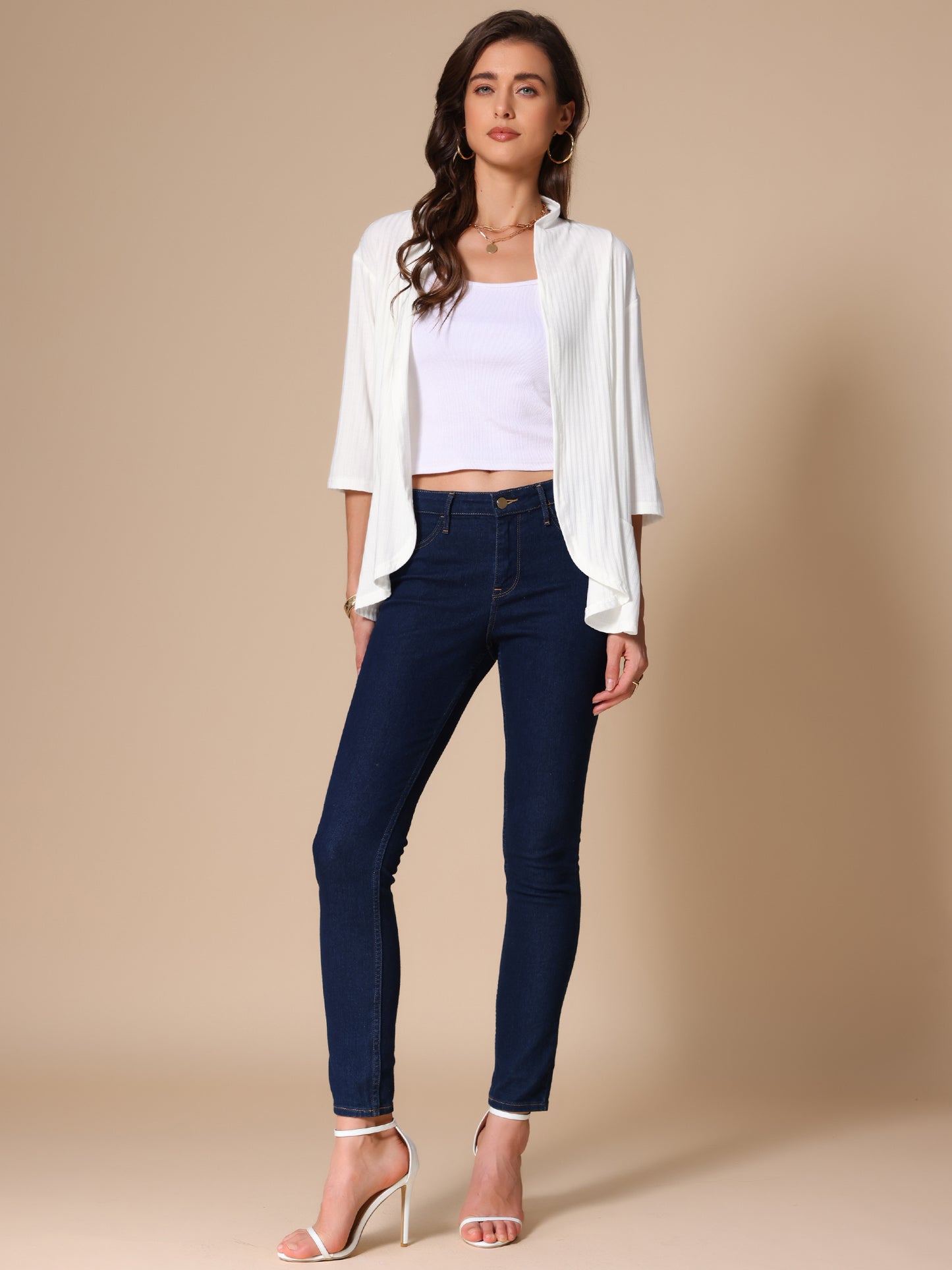 Cárdigan informal ligero con mangas 3/4 y dobladillo irregular para mujer