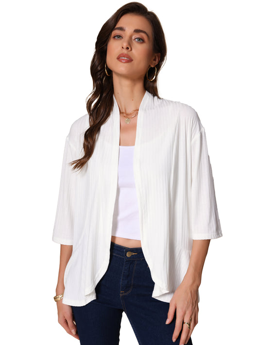 Cárdigan informal ligero con mangas 3/4 y dobladillo irregular para mujer