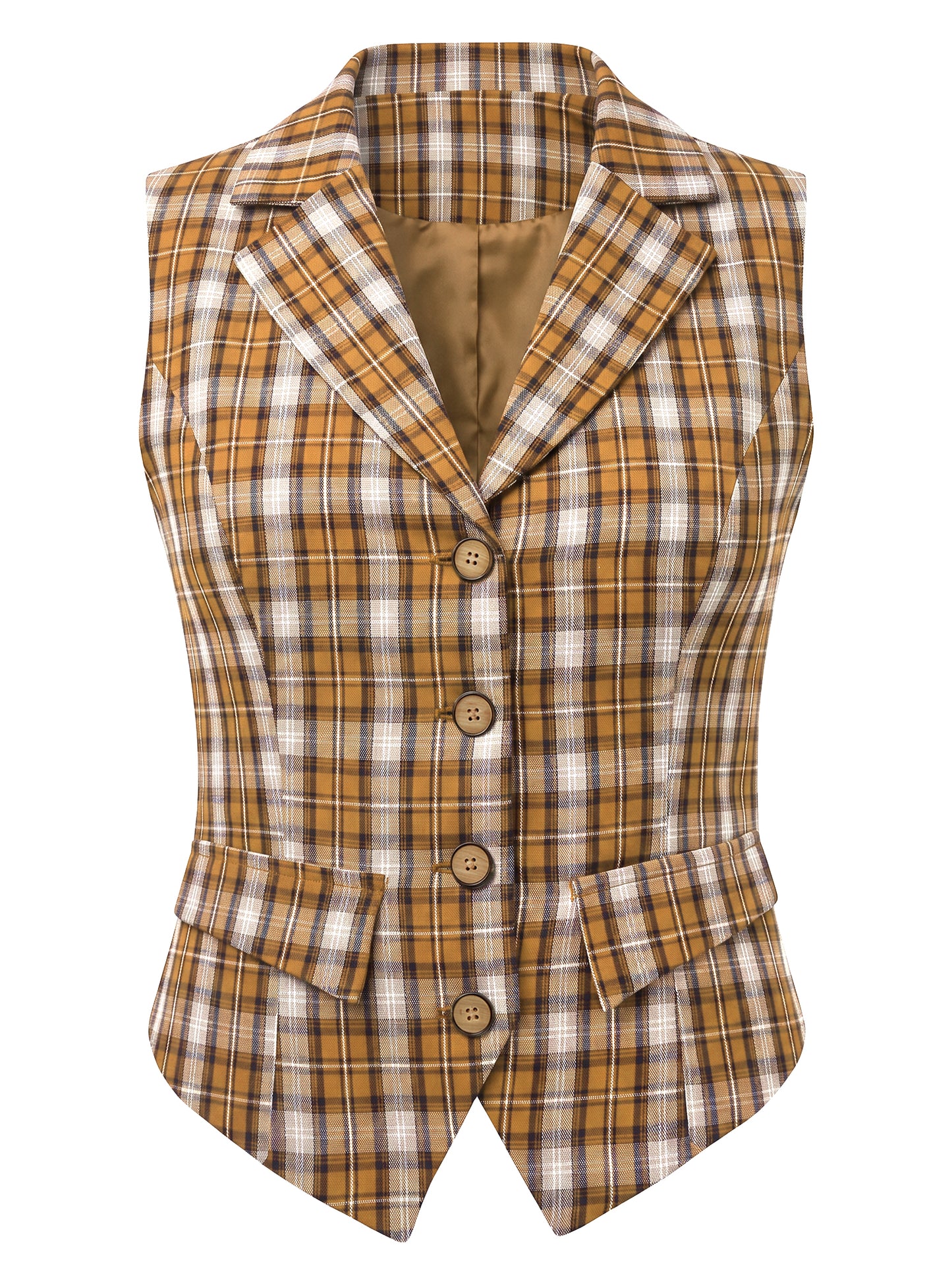 Women's Plaid Waistcoat Notched Lapel Collar Single Breasted Vintage Vest (Available in Plus Size)
