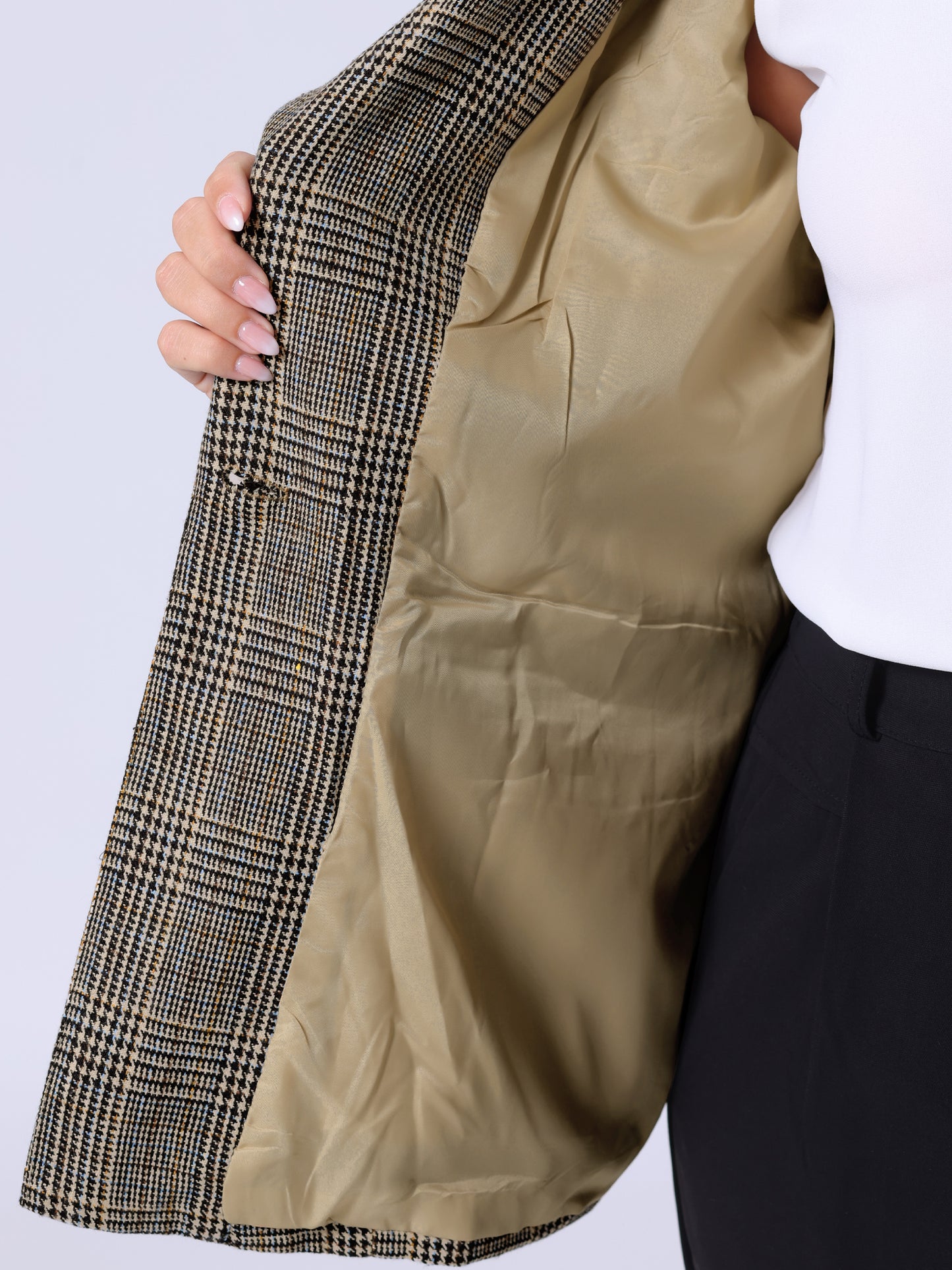 Women Plus Size Blazer Plaid Notched Lapel Long Sleeve Business Casual Blazer Jacket