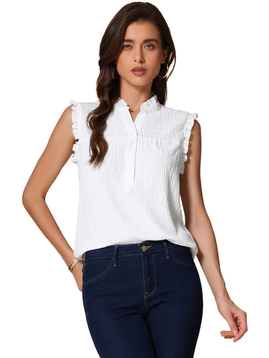 Camiseta sin mangas con cuello en V y botones para mujer