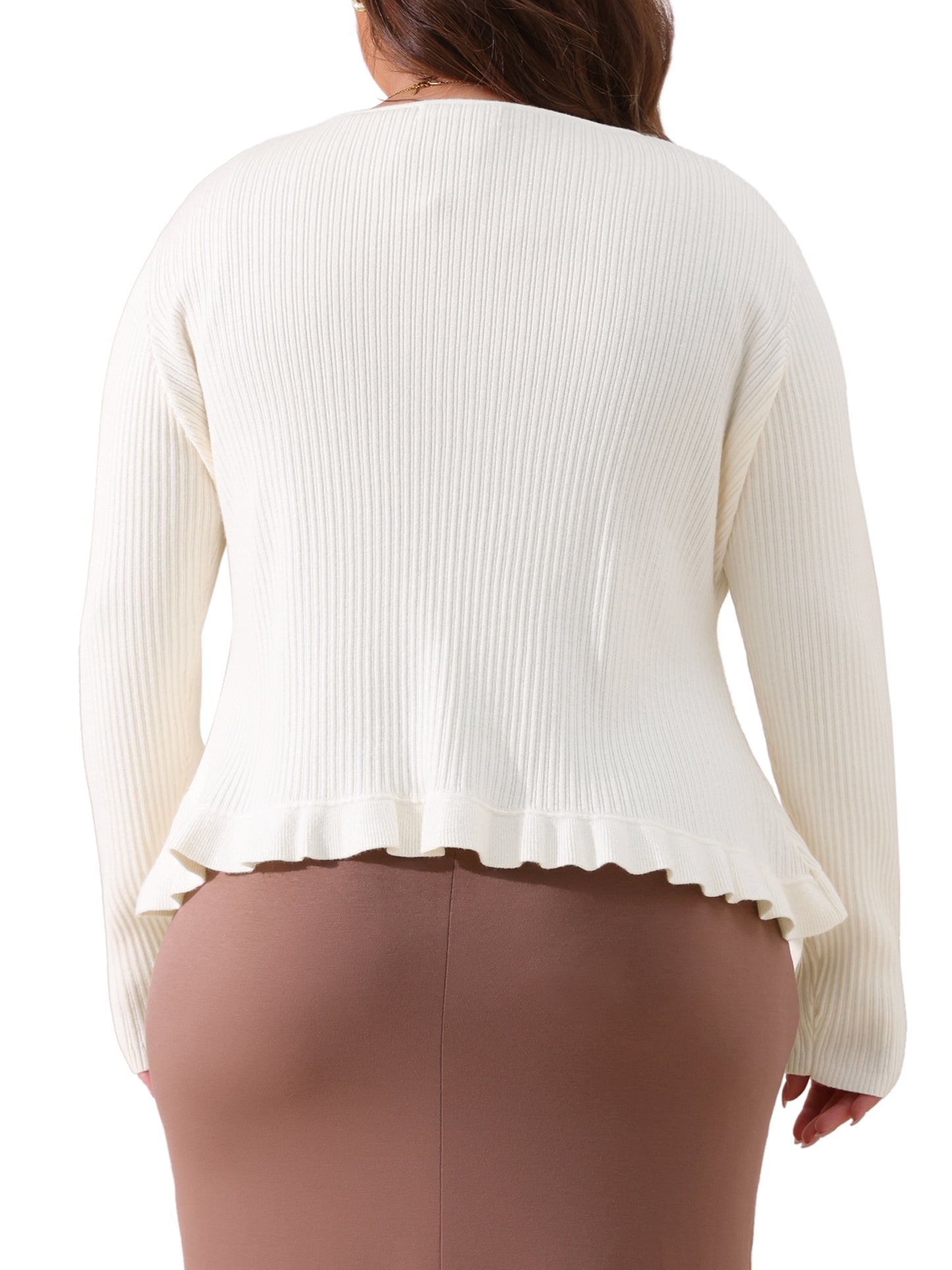 Women Plus Size Cardigans Long Sleeve Knit Sweater Open Front Ruffled Button Cardigan Outerwear