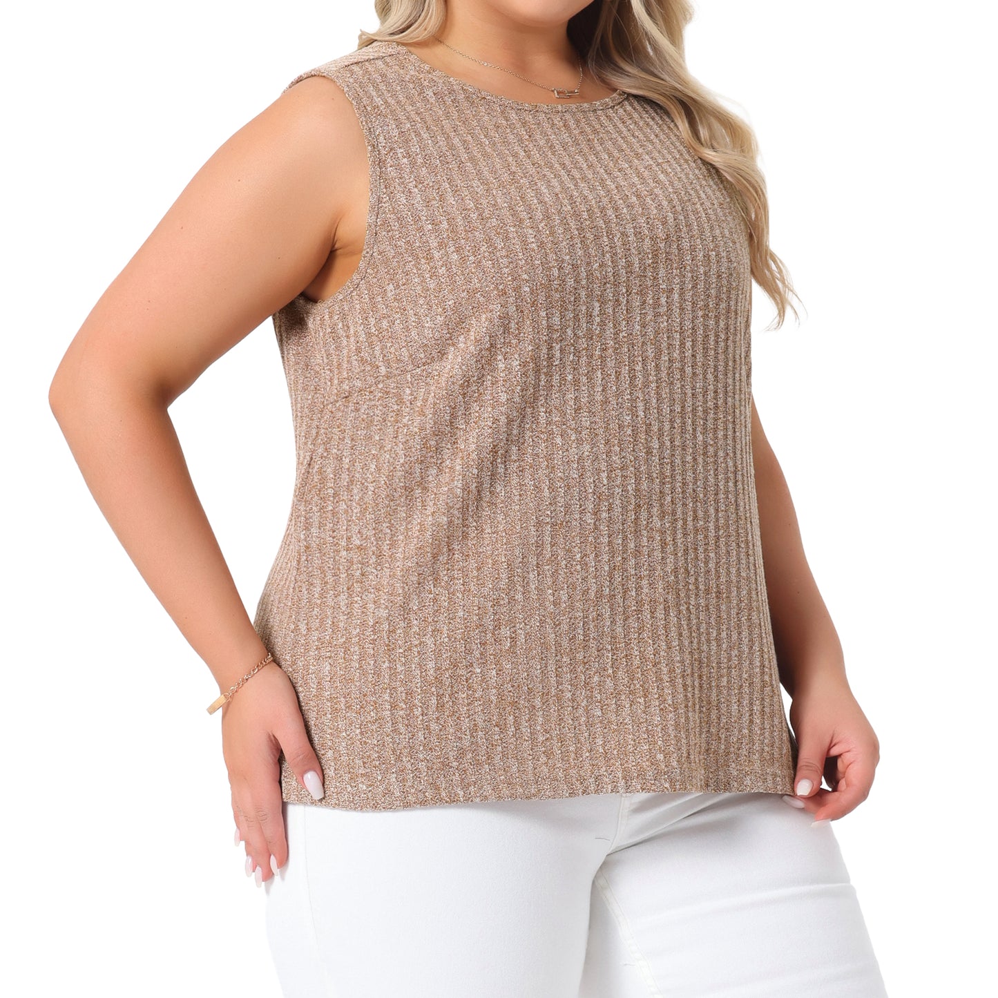 Women Plus Size Summer Round Neck Basic Sleeveless Casual Tank Top