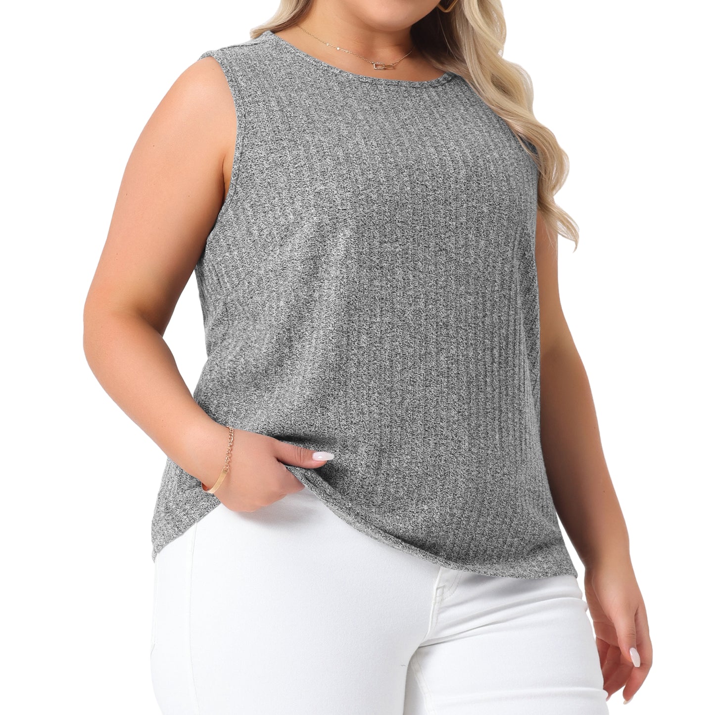 Women Plus Size Summer Round Neck Basic Sleeveless Casual Tank Top