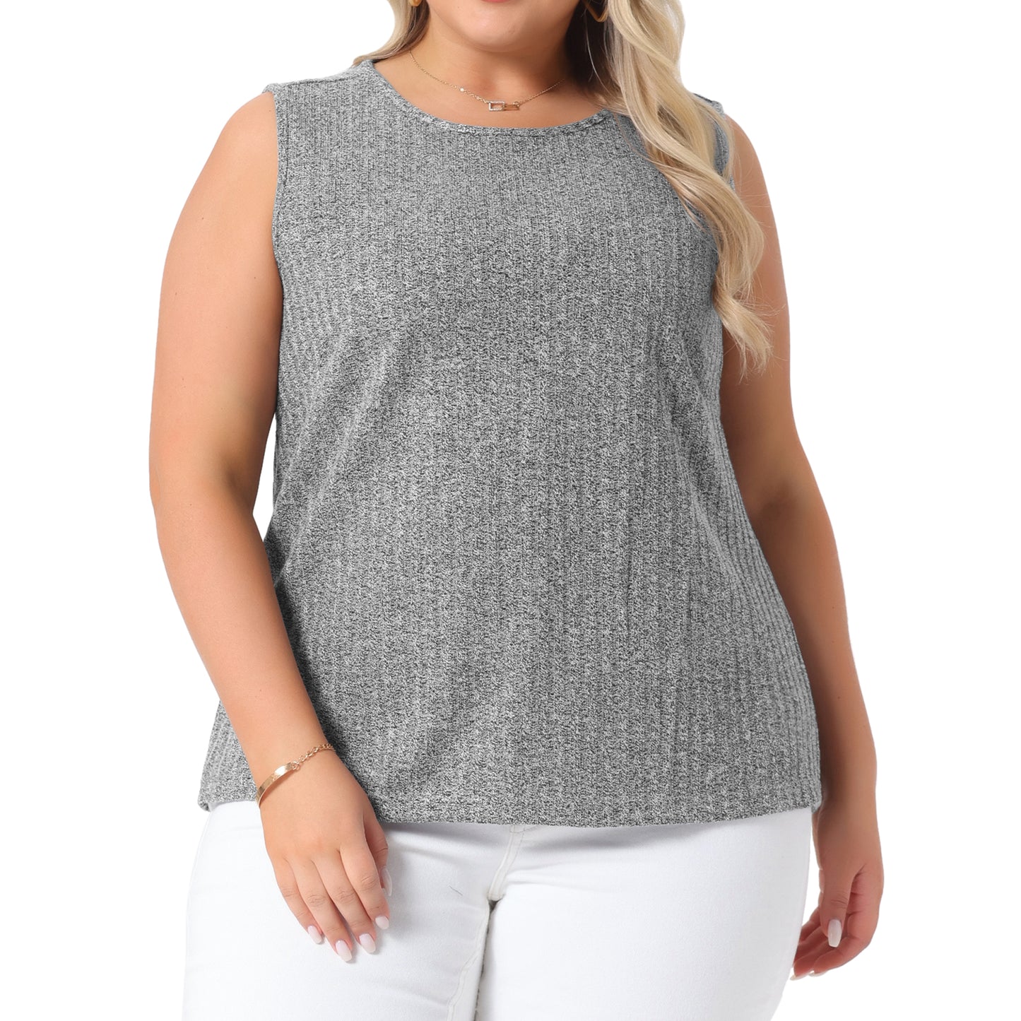 Women Plus Size Summer Round Neck Basic Sleeveless Casual Tank Top