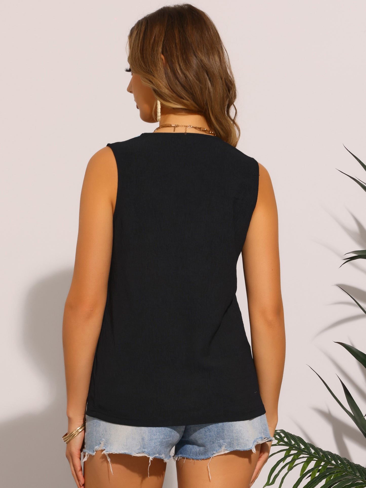 Camiseta sin mangas floral informal de verano con cuello en V estilo bohemio para mujer