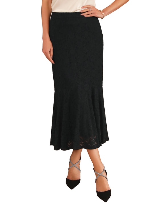 Women's Cocktail Wedding Guest Lace Ruffle Hem Midi Mermaid Skirt