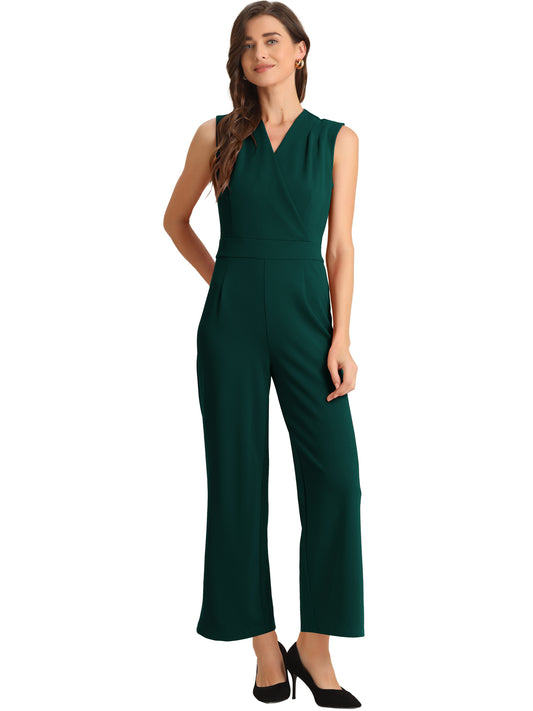 Women's Elegant Jumpsuit V Neck Wrap Front High Waist Wide Leg Long Pants Jumpsuits