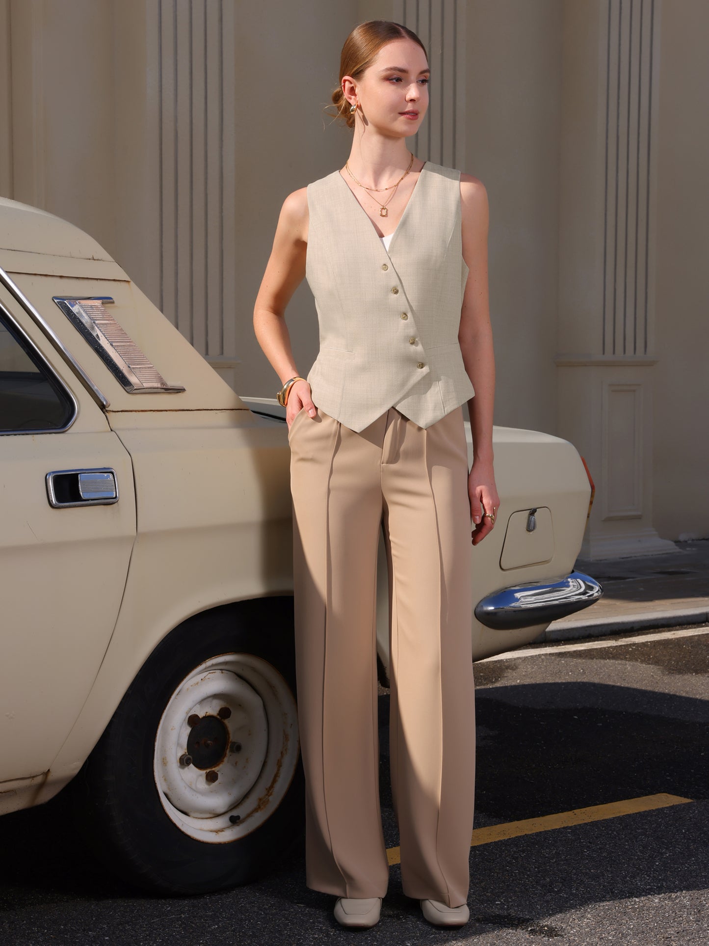 Women's Button Down V Neck Waistcoat Suit Vest