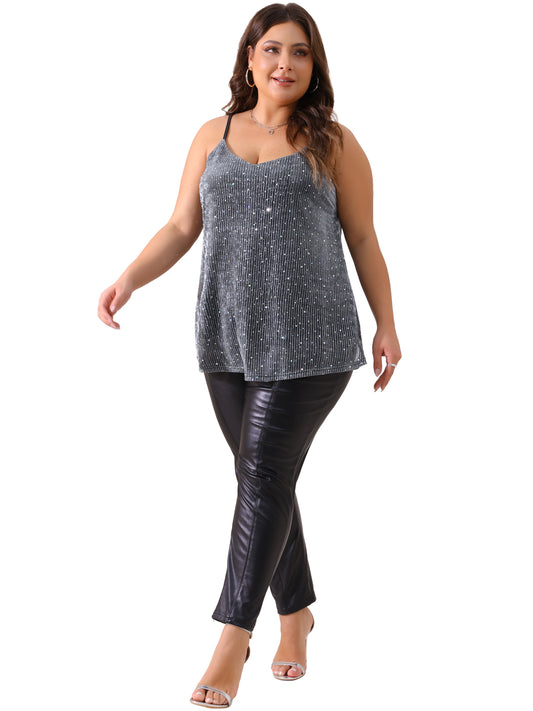 Women Plus Size Sequin Sparkle Glitter Cami Sleeveless Gradient Party Camisole Tank Top