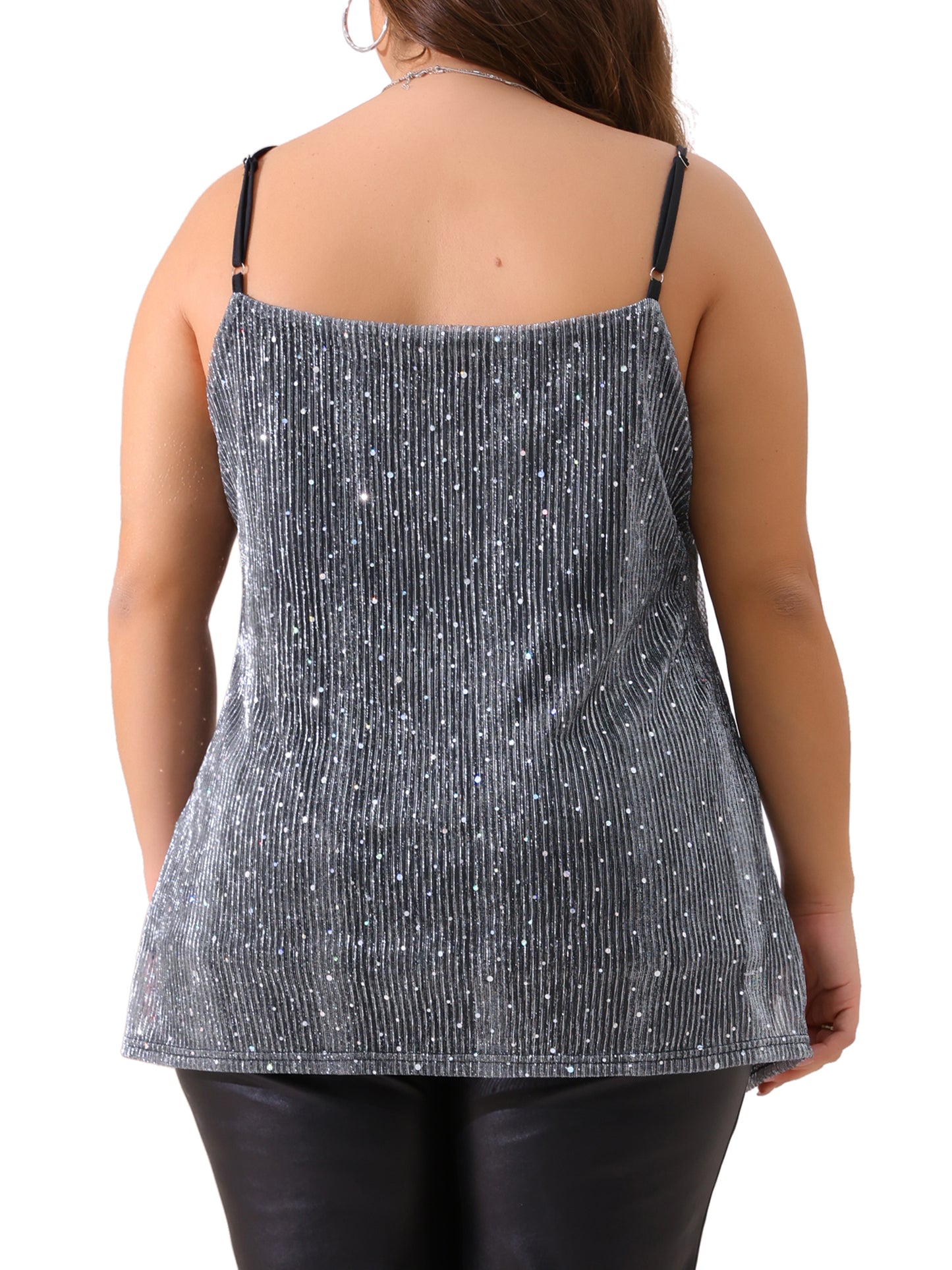 Women Plus Size Sequin Sparkle Glitter Cami Sleeveless Gradient Party Camisole Tank Top