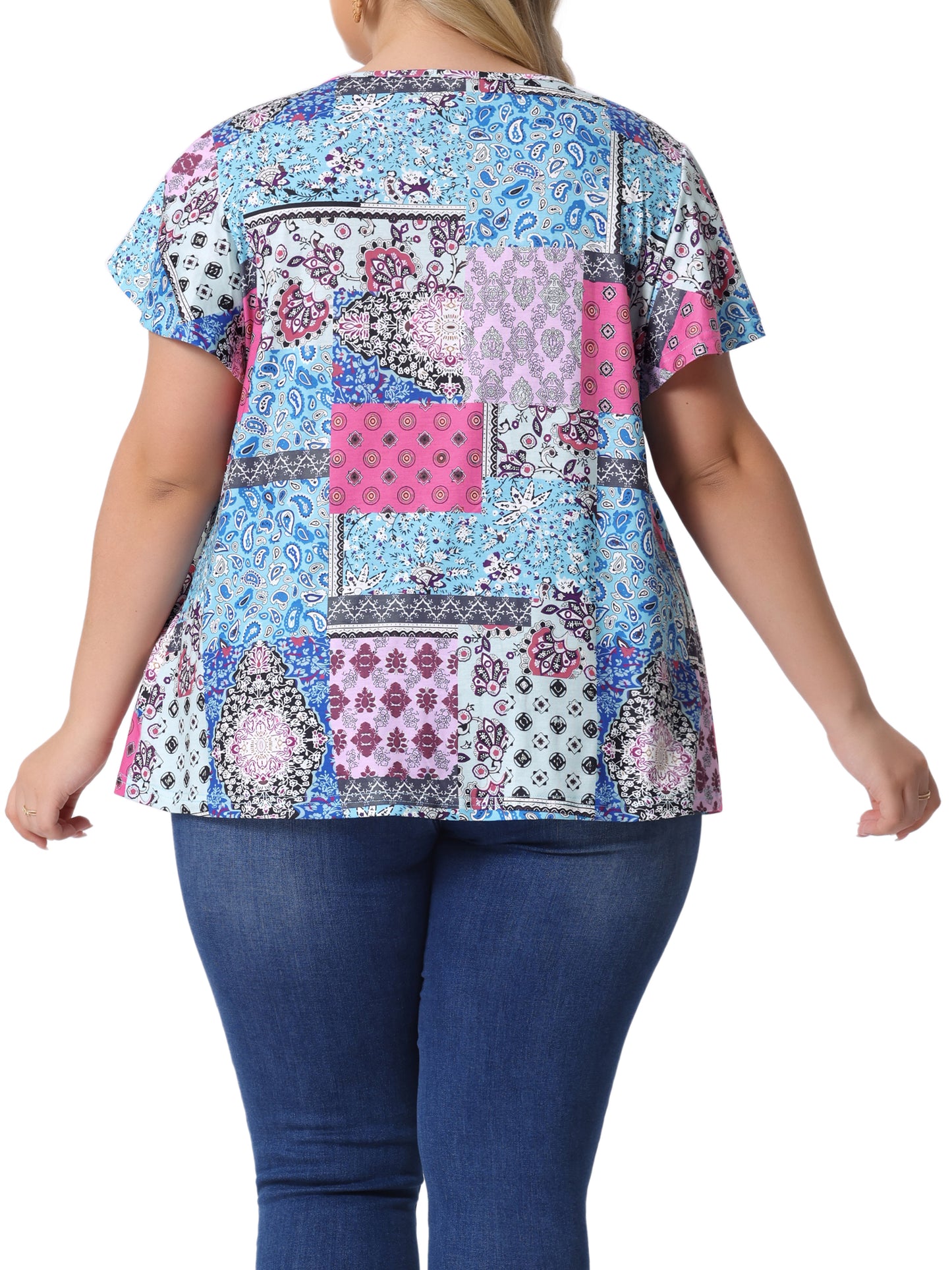Women's Plus Size V Neck Ruffle Short Sleeve Tops Summer Blouse