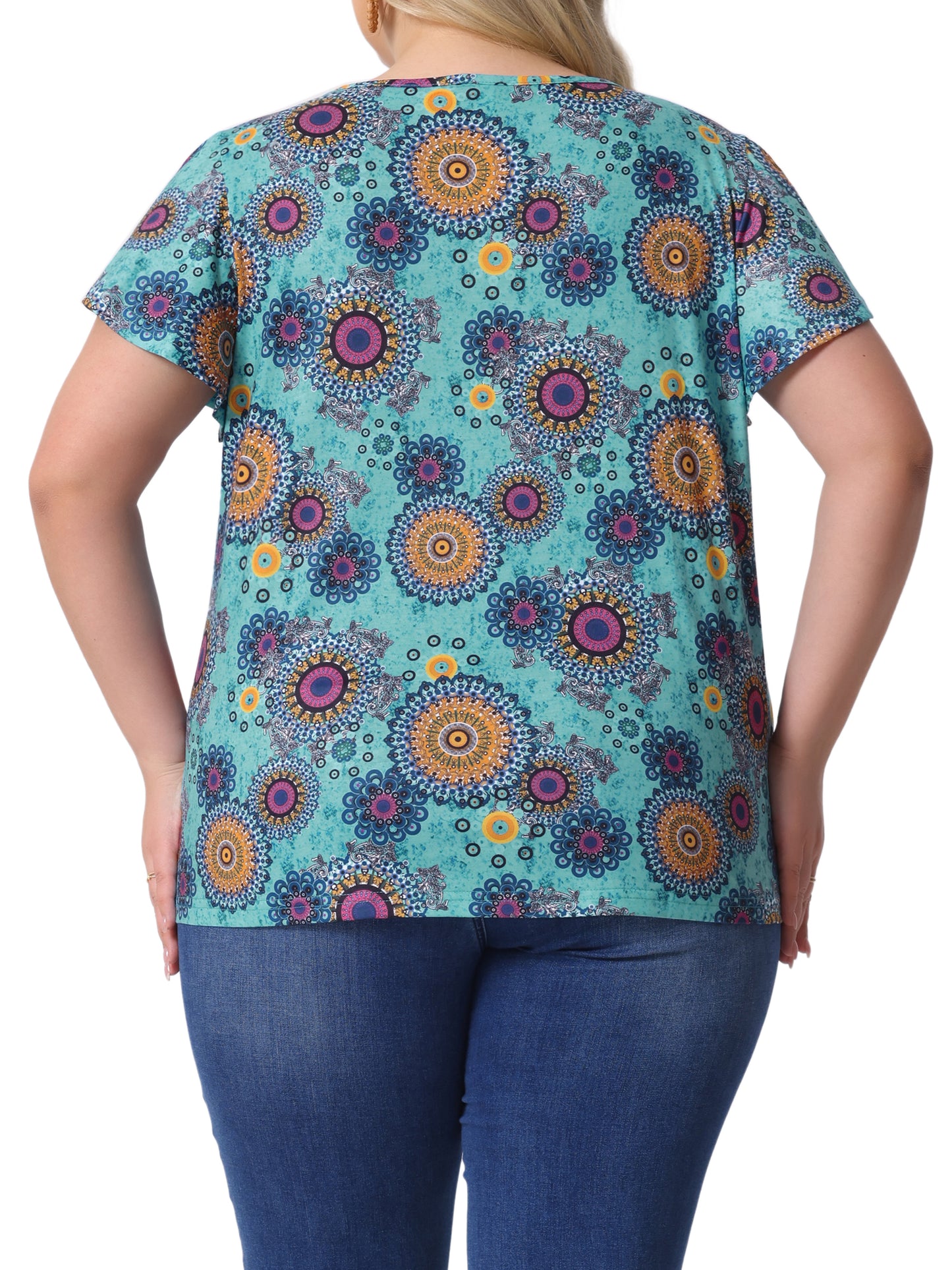 Women's Plus Size V Neck Ruffle Short Sleeve Tops Summer Blouse