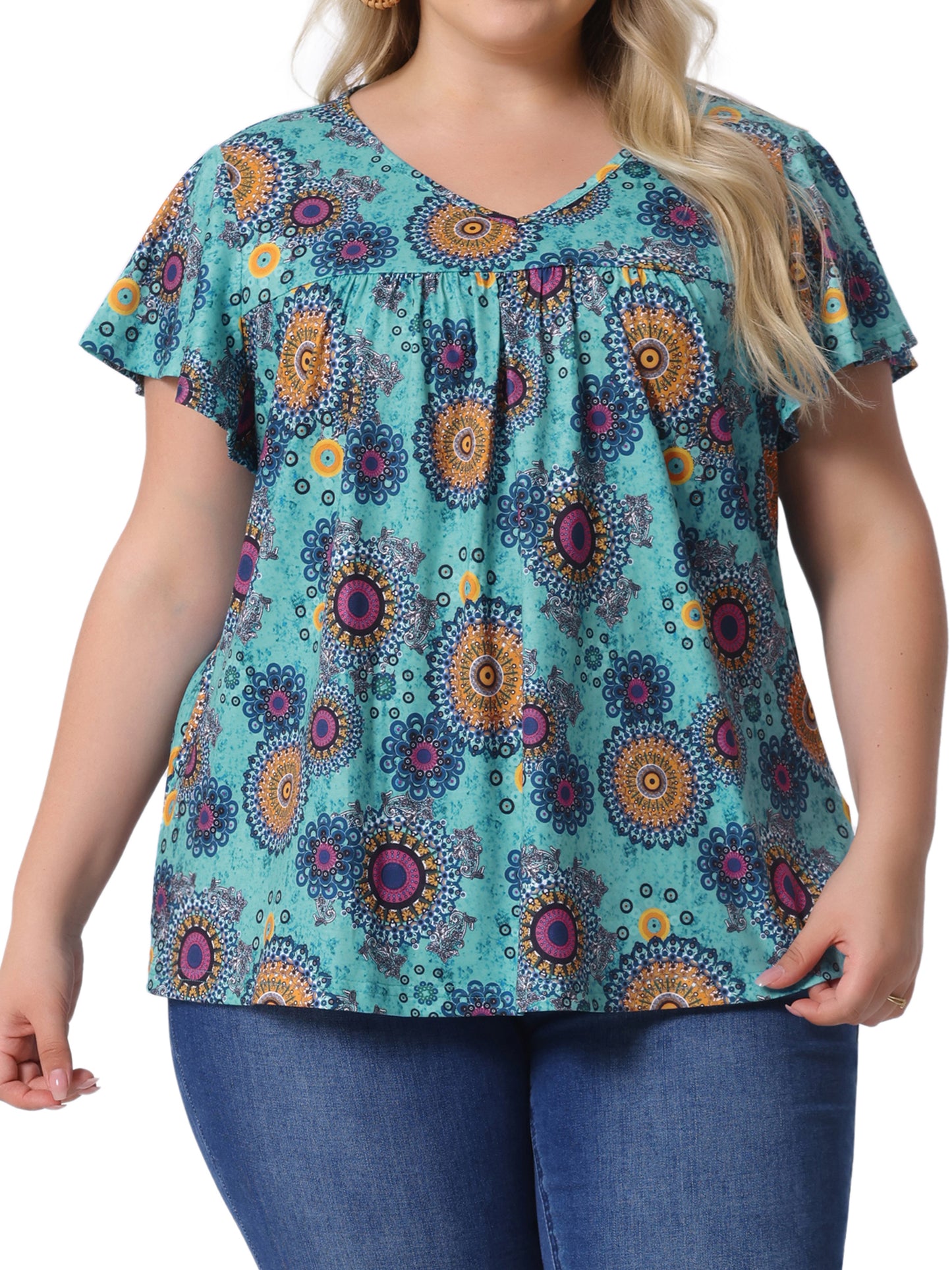 Women's Plus Size V Neck Ruffle Short Sleeve Tops Summer Blouse