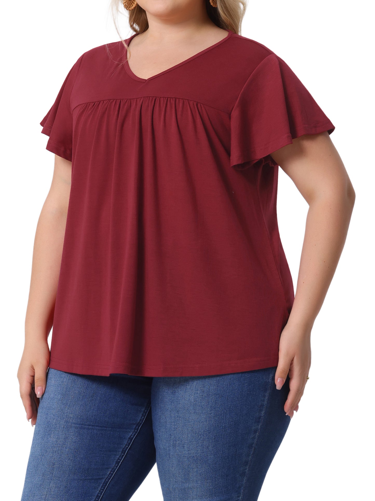 Women's Plus Size V Neck Ruffle Short Sleeve Tops Summer Blouse