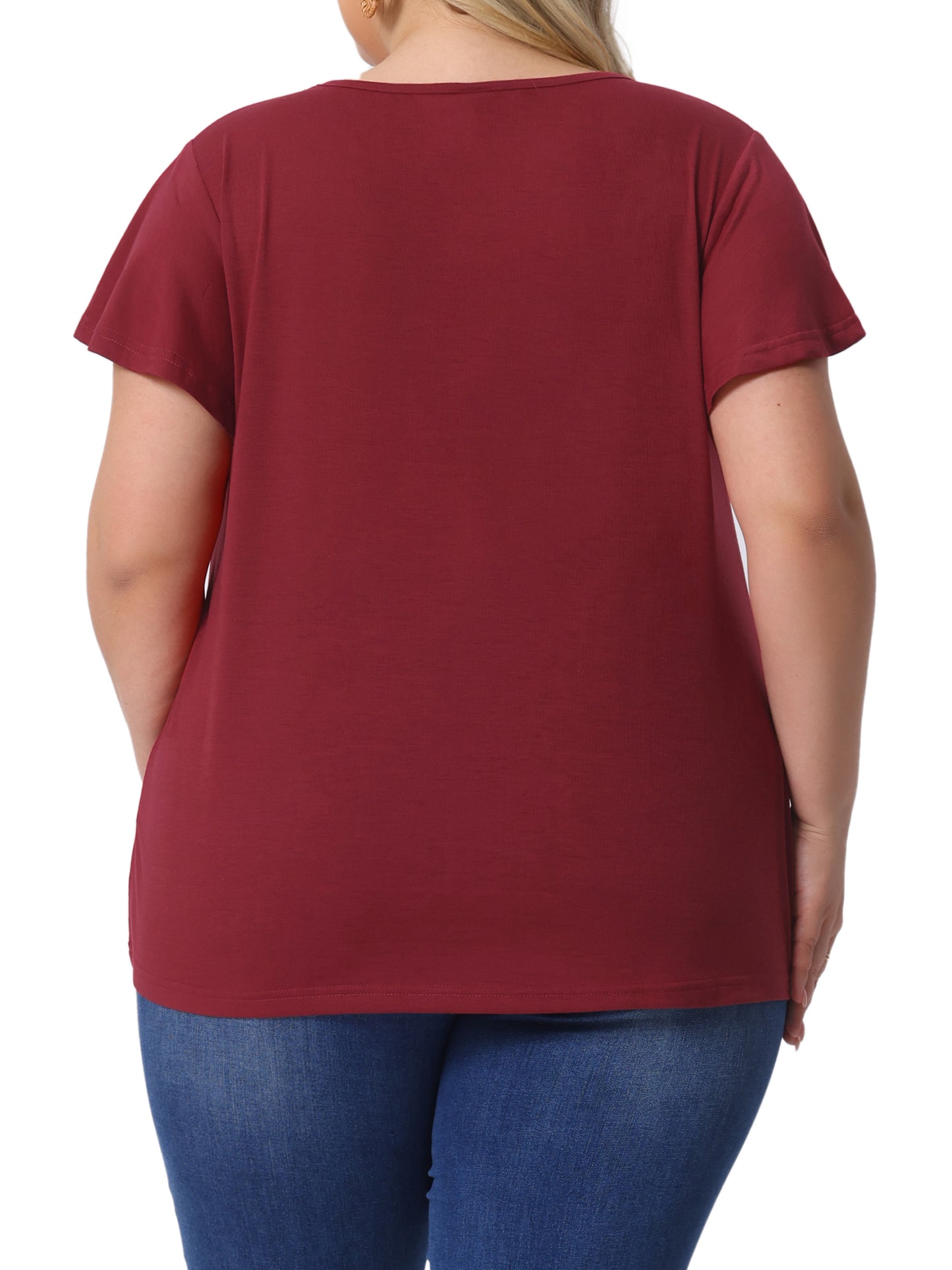 Women's Plus Size V Neck Ruffle Short Sleeve Tops Summer Blouse