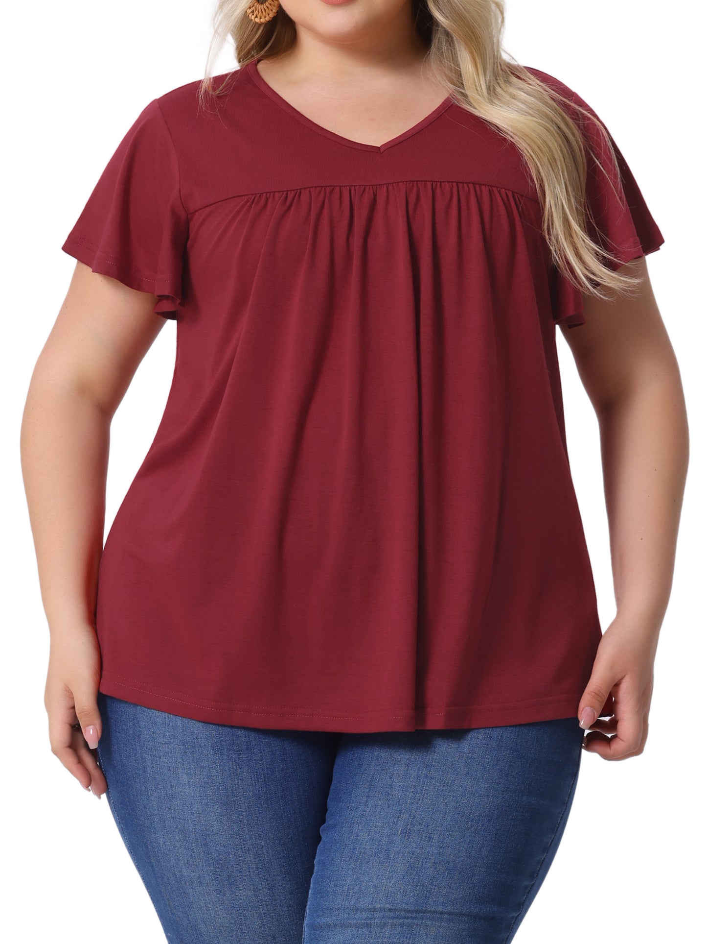 Women's Plus Size V Neck Ruffle Short Sleeve Tops Summer Blouse