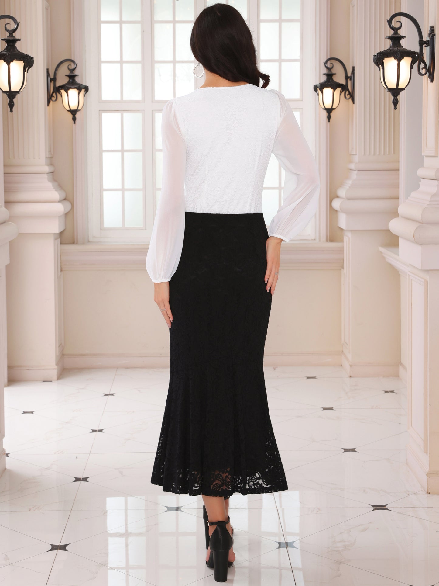 Body de gasa con cuello en V y mangas abullonadas para mujer, elegante y formal