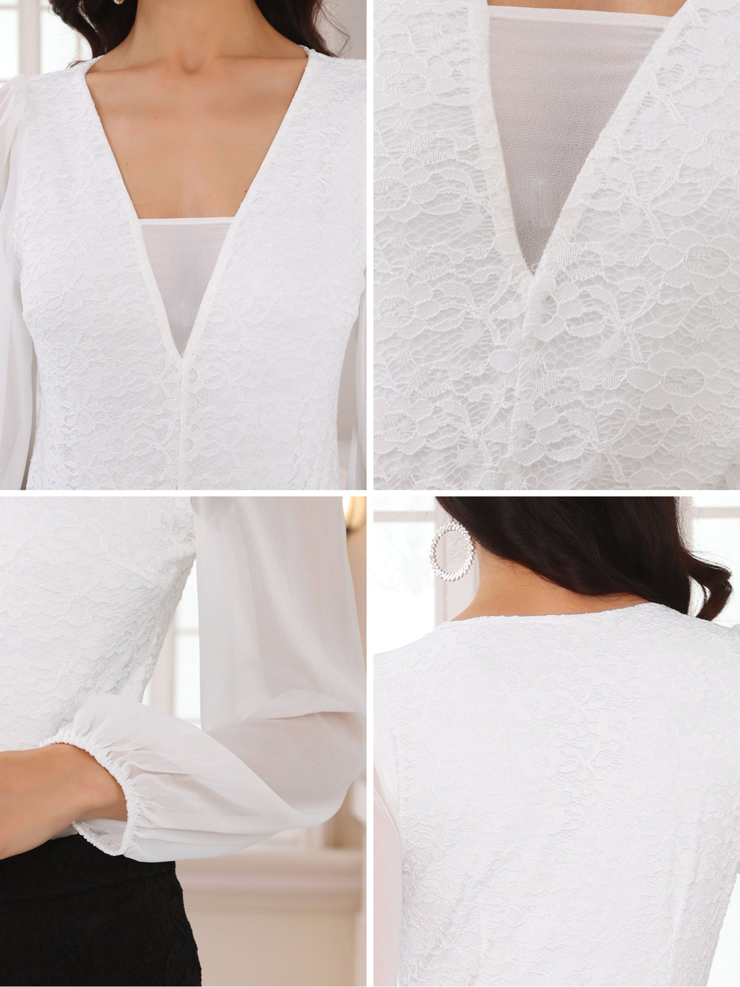 Body de gasa con cuello en V y mangas abullonadas para mujer, elegante y formal