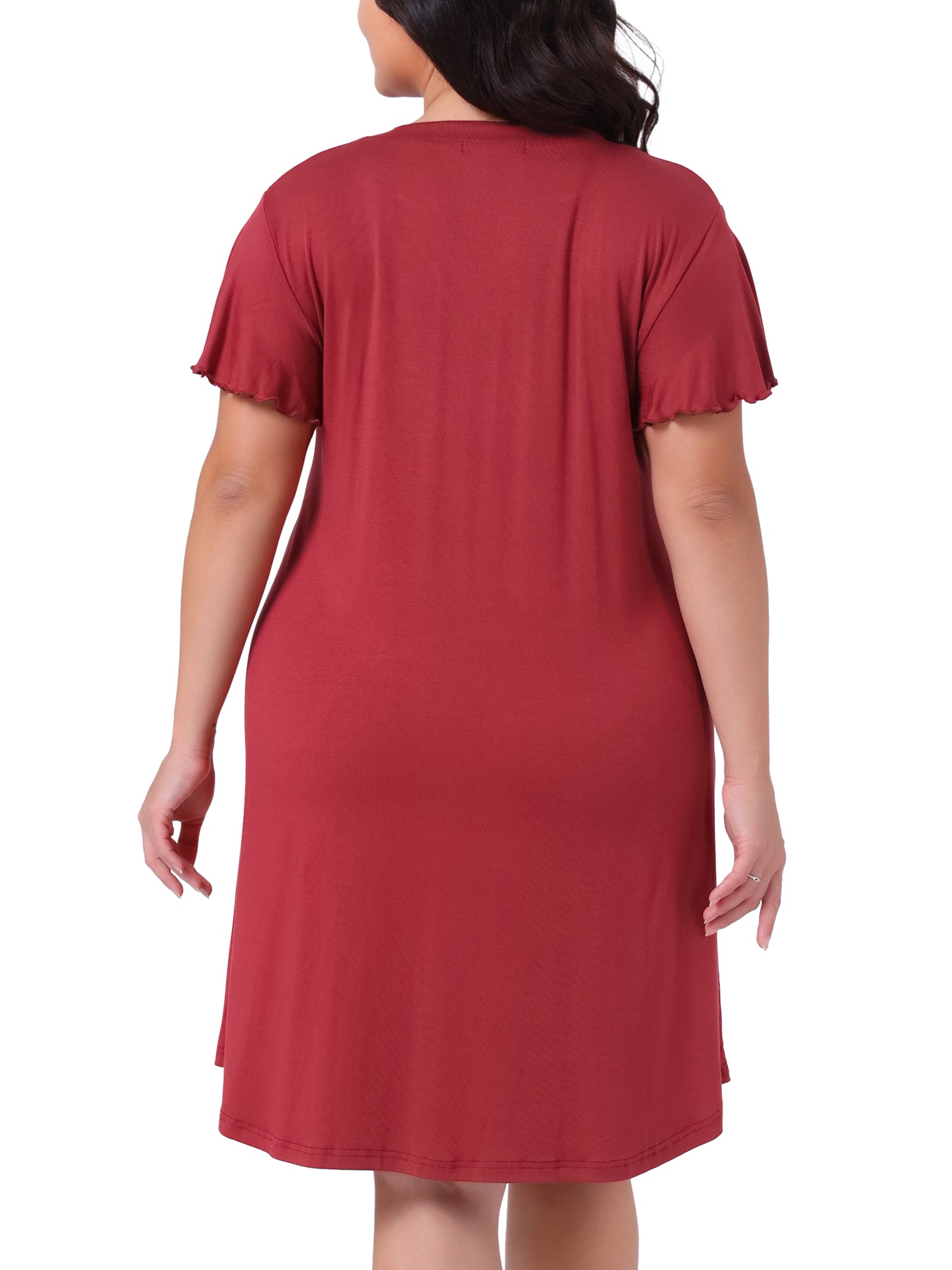 Women Plus Size Pajamas V Neck Nightshirt Ruffle Short Sleeve Loungewear Nightgowns