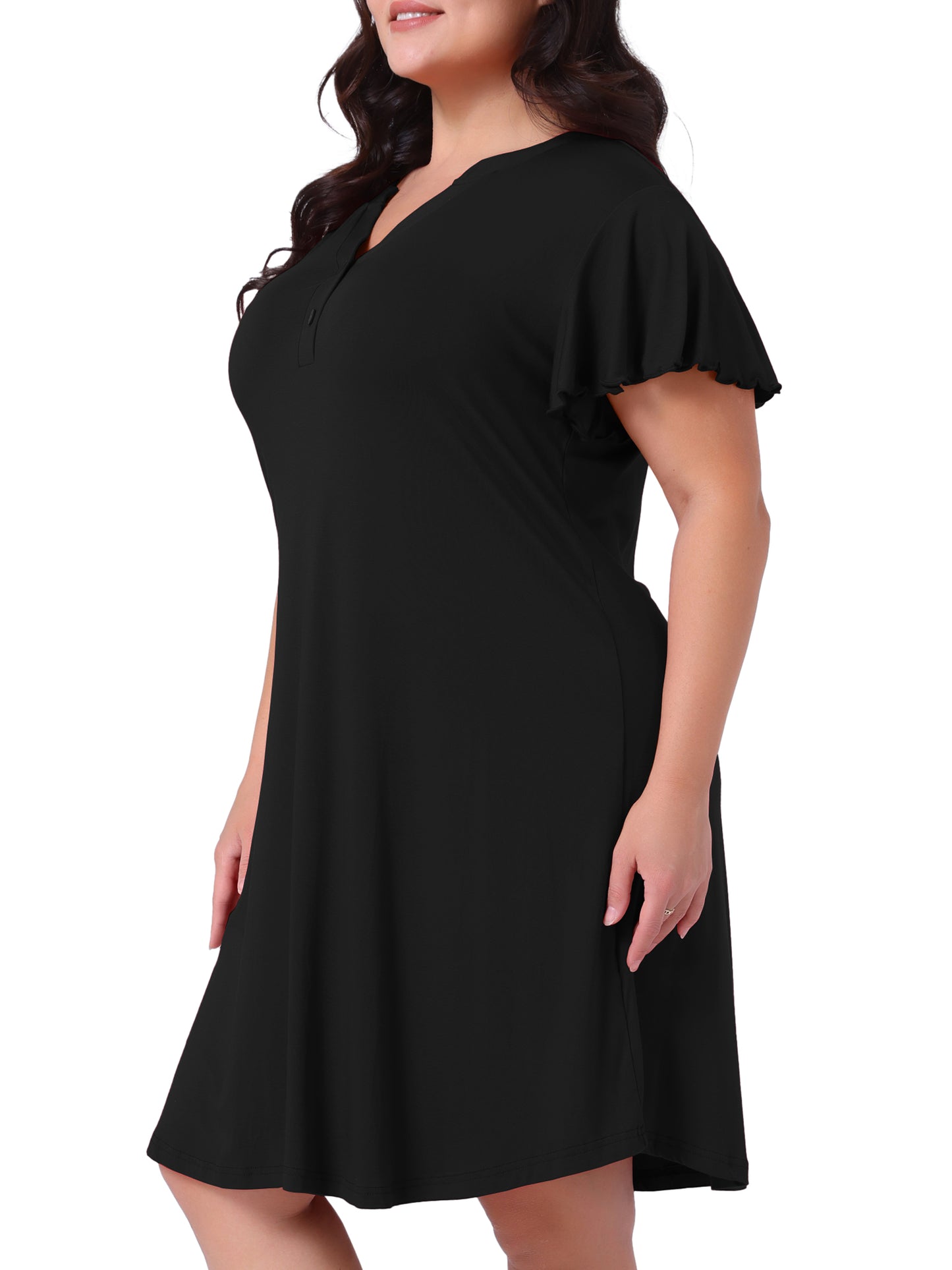 [PACK SALES] Womens Plus Size 2 Pieces Nightgowns Short Sleeve Button Down V Neck Midi Sleepshirt with Pockets Loungewear