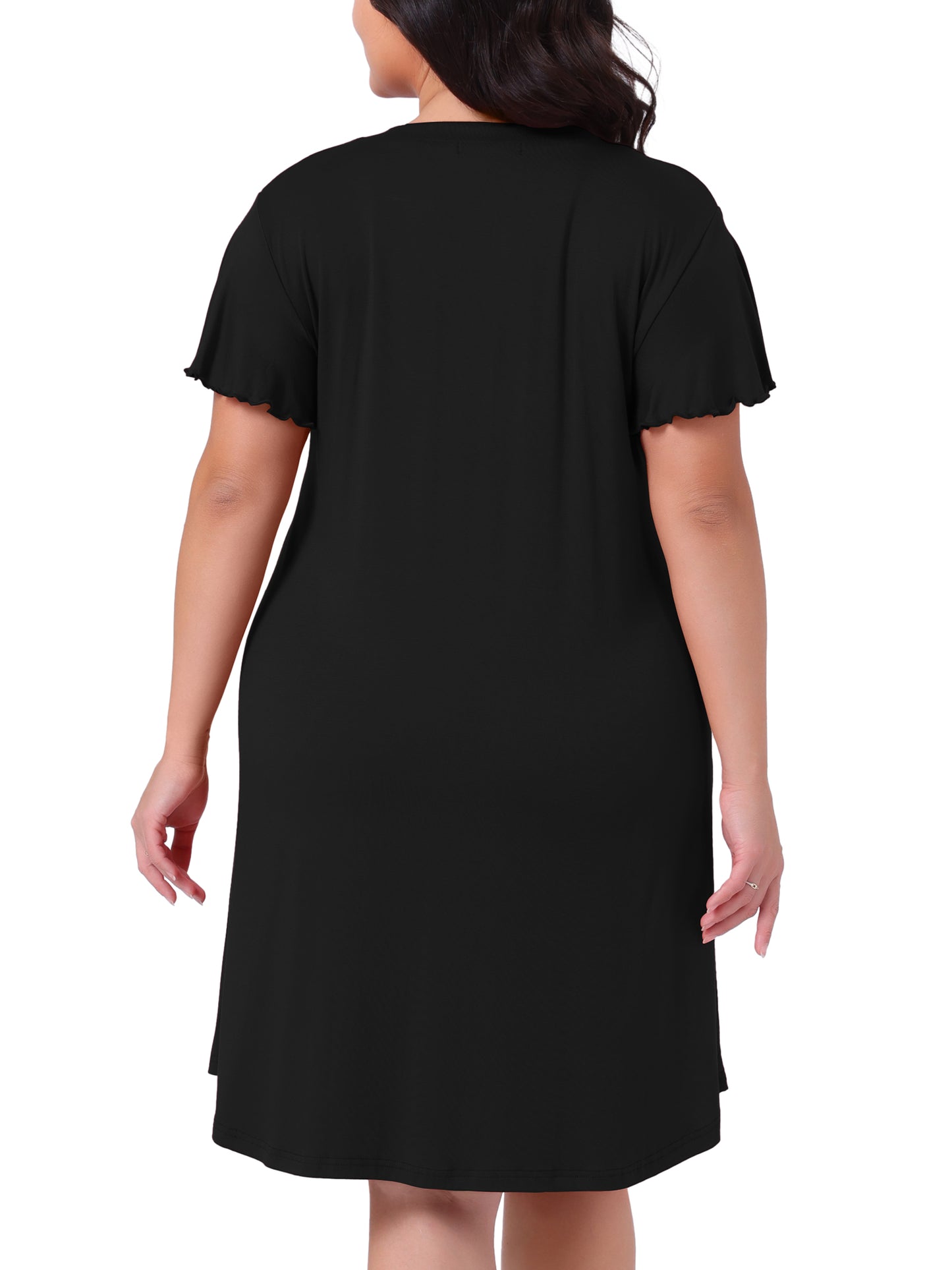 [PACK SALES] Womens Plus Size 2 Pieces Nightgowns Short Sleeve Button Down V Neck Midi Sleepshirt with Pockets Loungewear