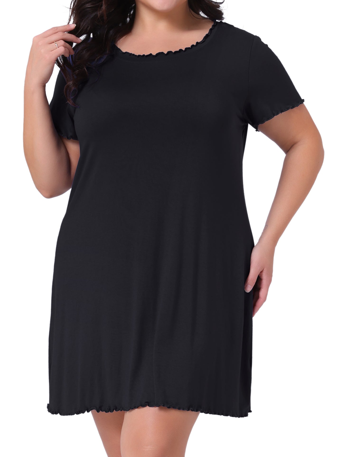 Women Plus Size Nightgowns Short Sleeve Ruffle Sleepwear Casual Sleepshirts Loose Pajama Dress
