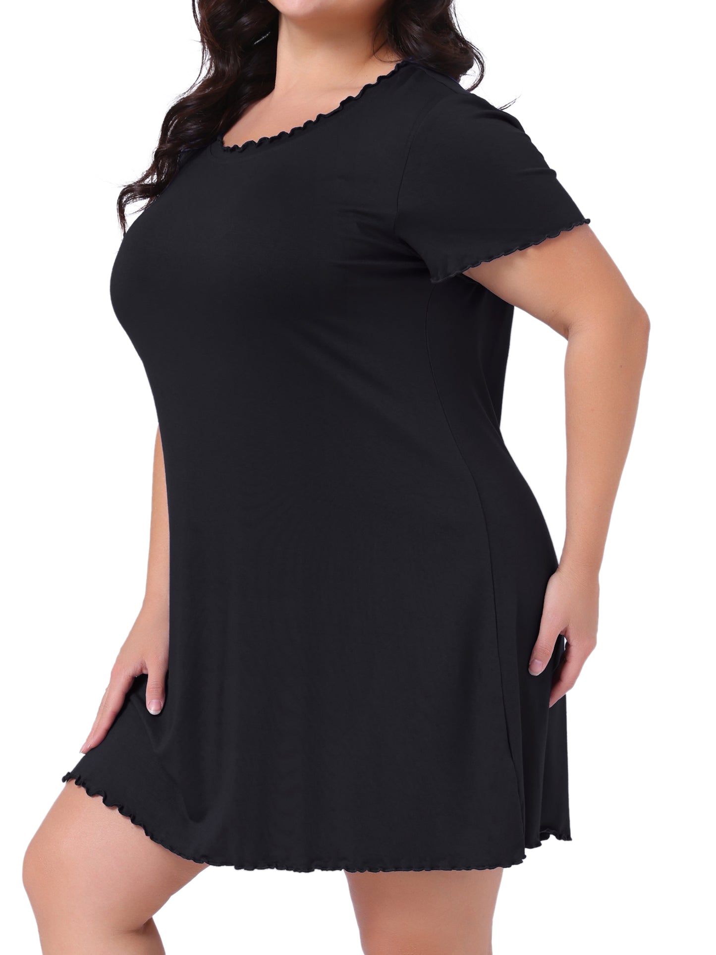 [PACK SALES] Women's Plus Size 2 Pieces Pajama Dress Short Sleeve Ruffle Mini Sleepwear Casual Lounge Sleepshirts