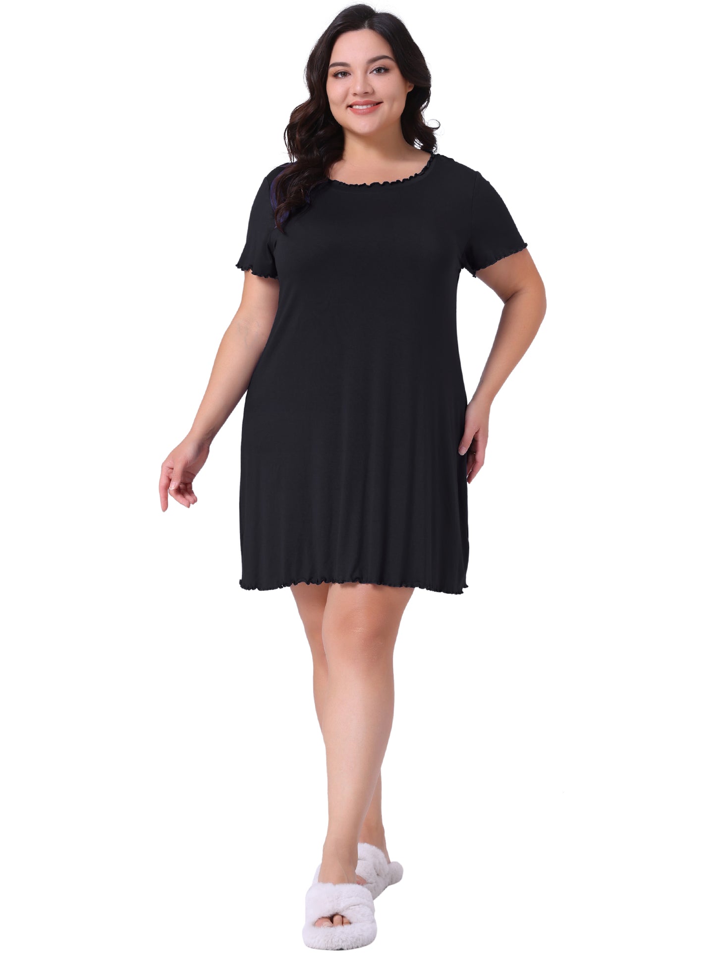 [PACK SALES] Women's Plus Size 2 Pieces Pajama Dress Short Sleeve Ruffle Mini Sleepwear Casual Lounge Sleepshirts