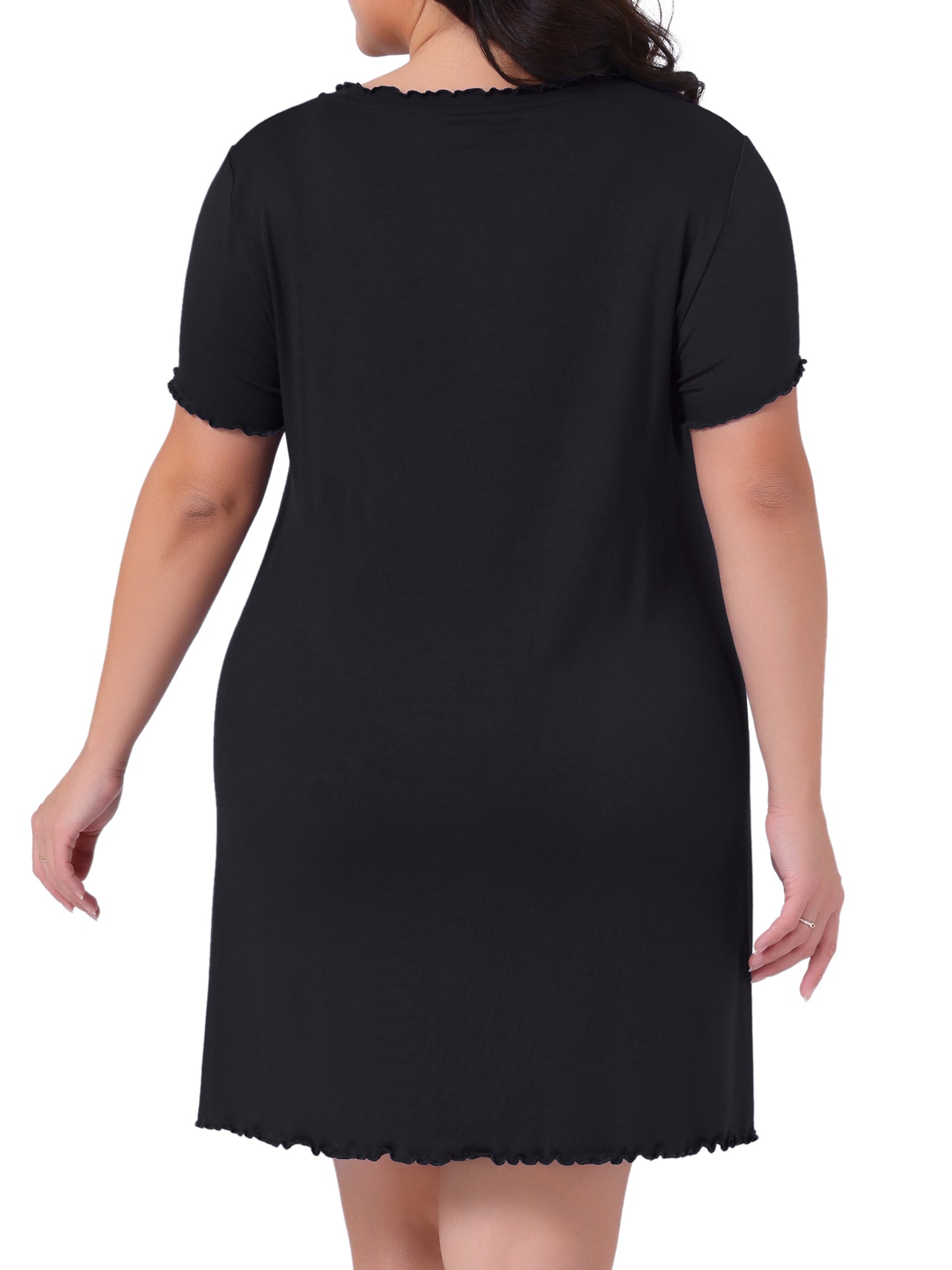 [PACK SALES] Women's Plus Size 2 Pieces Pajama Dress Short Sleeve Ruffle Mini Sleepwear Casual Lounge Sleepshirts