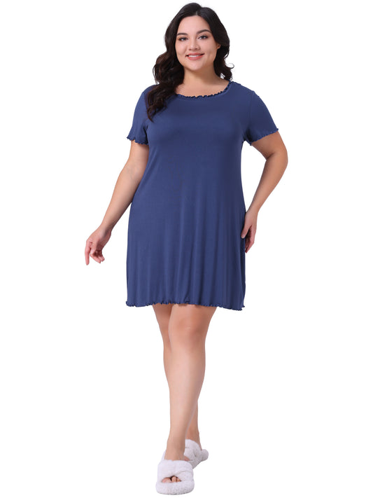 Women Plus Size Nightgowns Short Sleeve Ruffle Sleepwear Casual Sleepshirts Loose Pajama Dress
