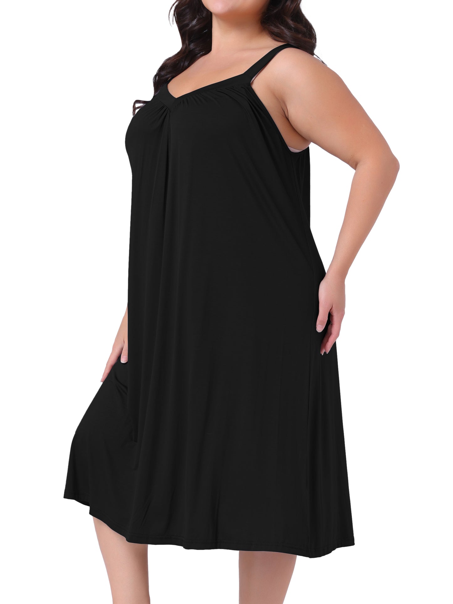 [PACK SALES] Women's Plus Size 2 Pieces Nightdress Spaghetti Strap Pleated V Neck Sleeveless Sleepwear Chemise Lounge Midi Nightgown