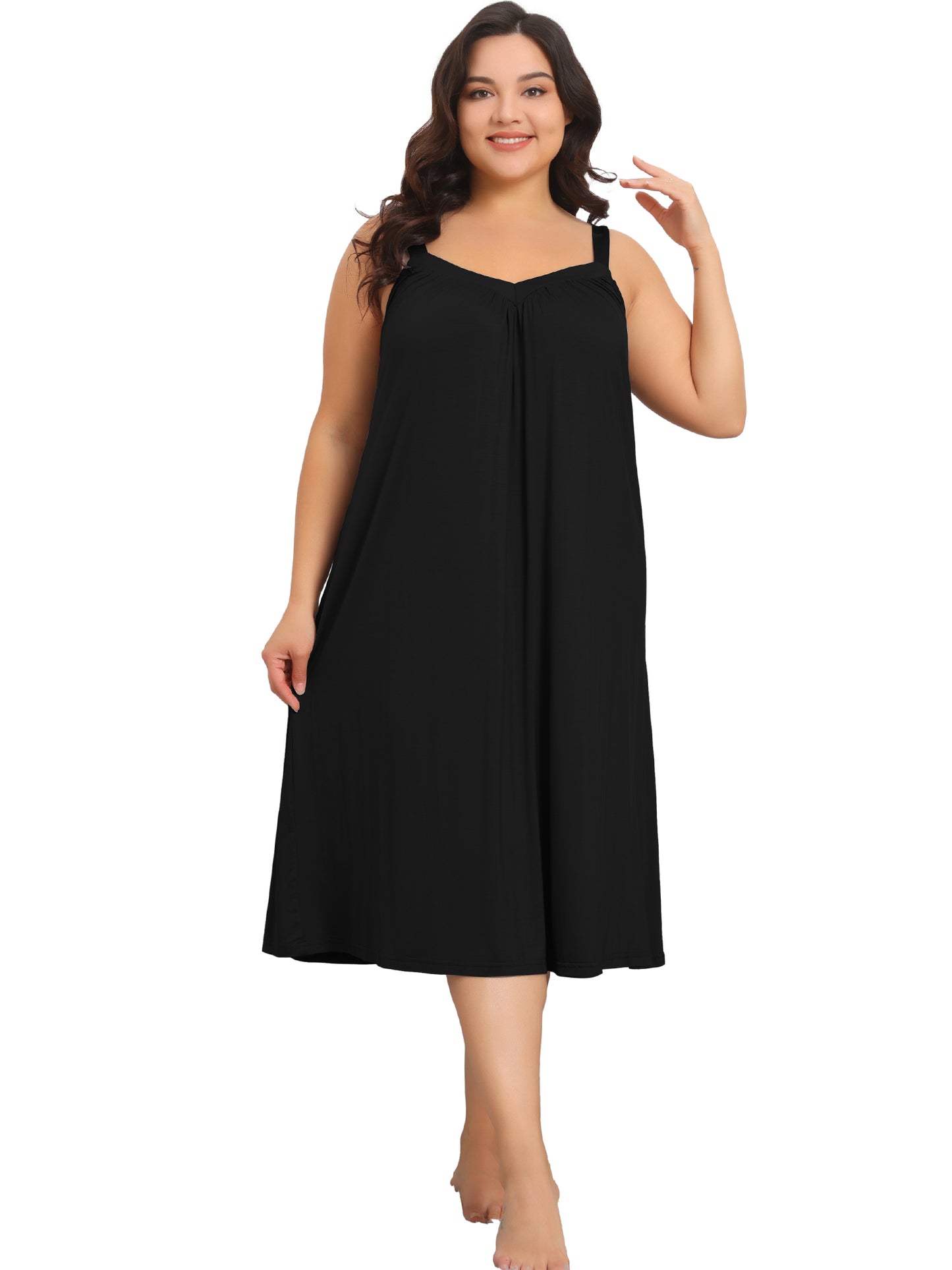 [PACK SALES] Women's Plus Size 2 Pieces Nightdress Spaghetti Strap Pleated V Neck Sleeveless Sleepwear Chemise Lounge Midi Nightgown