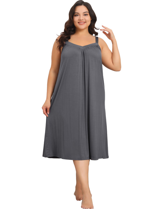 Women's Plus Size Nightgown Spaghetti Strap V Neck Sleeveless Sleepwear Chemise Nightdress