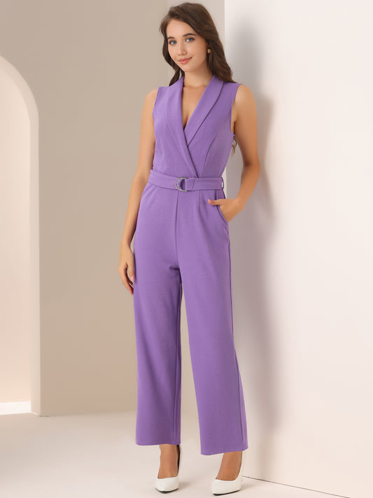 Women's Work Jumpsuit Formal Office Sleeveless Belted Jumpsuits Dressy Romper